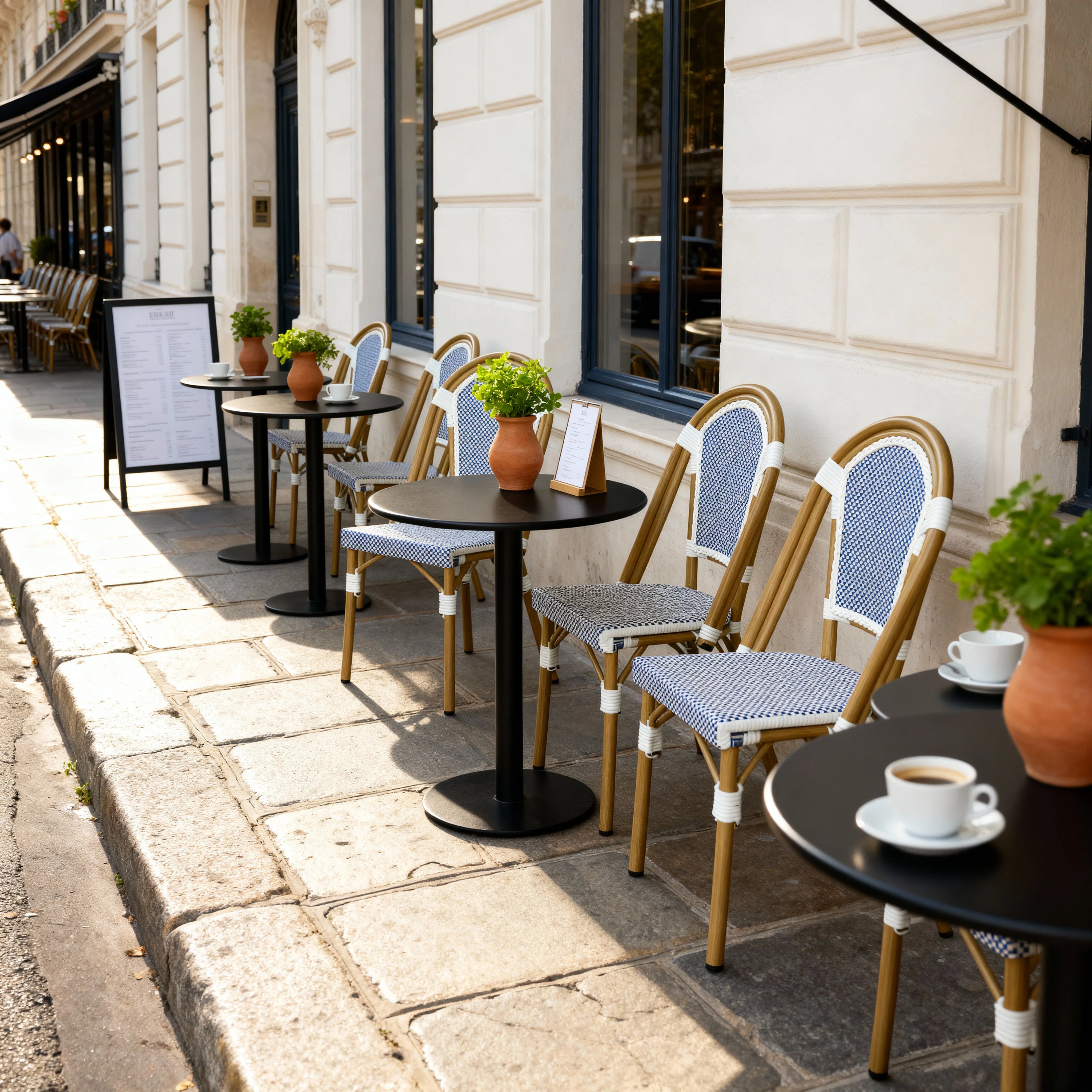 Kentia - Set 2 Sedie da giardino impilabili blu bianco classico