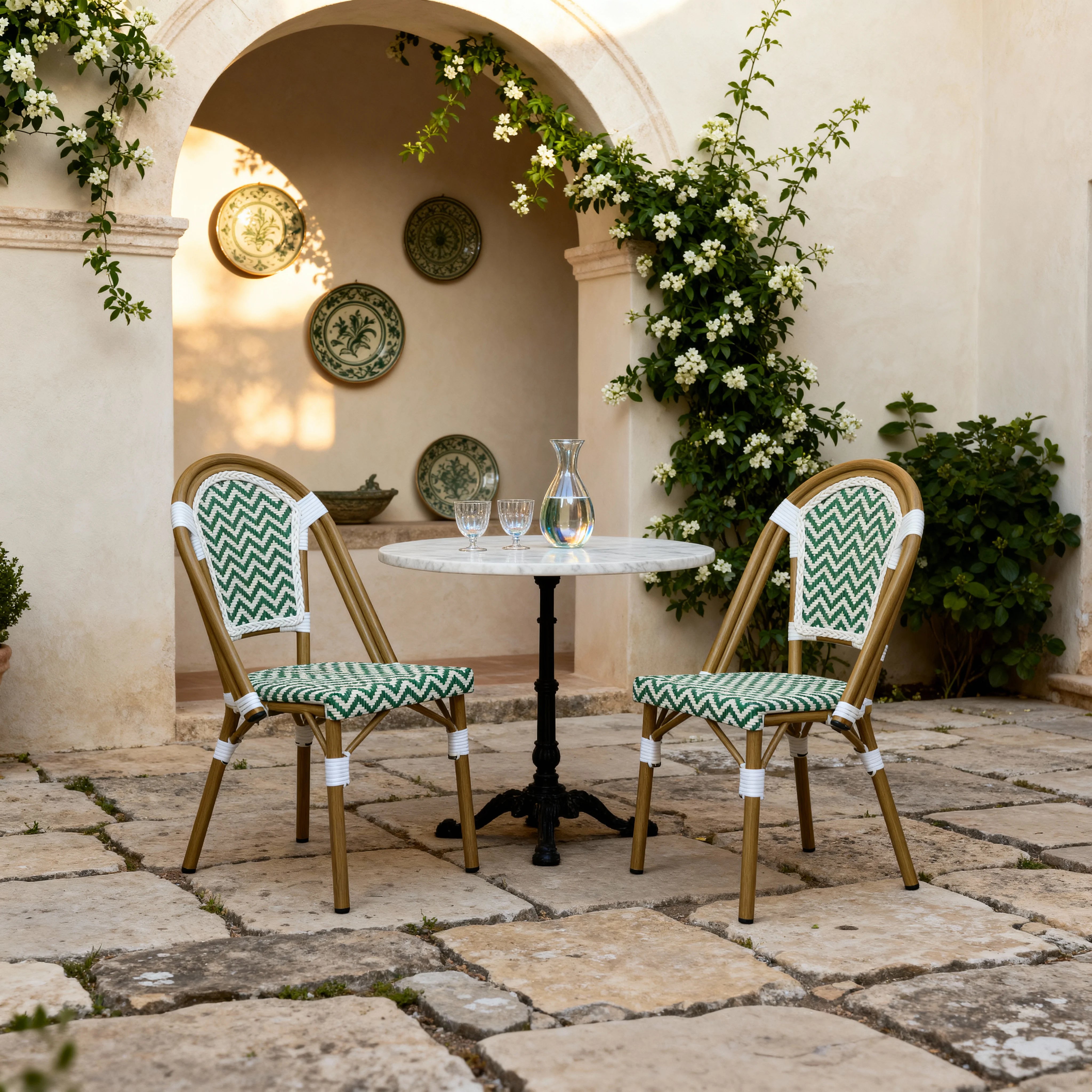 Tillandsia - Set 2 Sedie da giardino impilabili verde bianco classico
