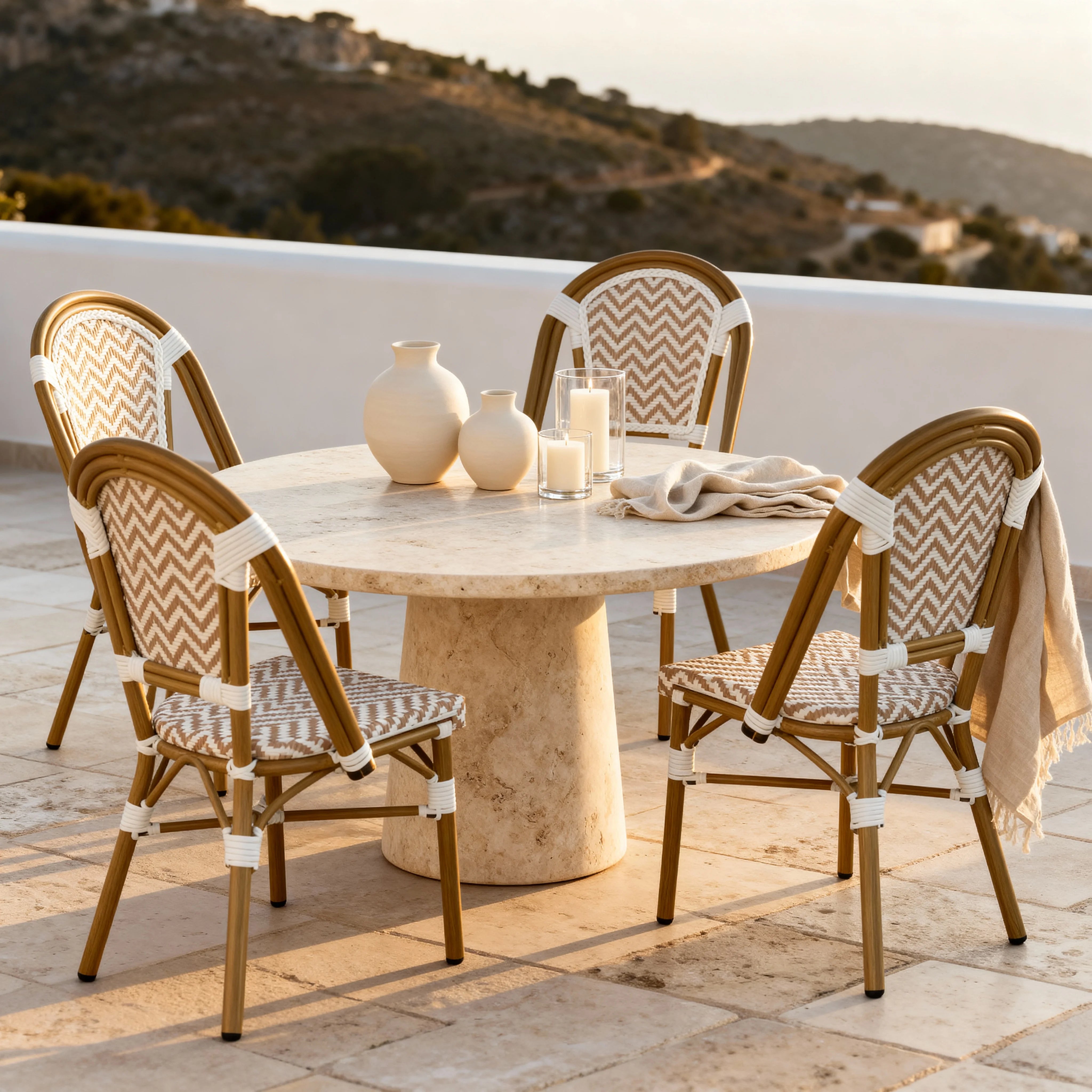 Cyperus - Set 2 Sedie da giardino impilabili marrone bianco classico