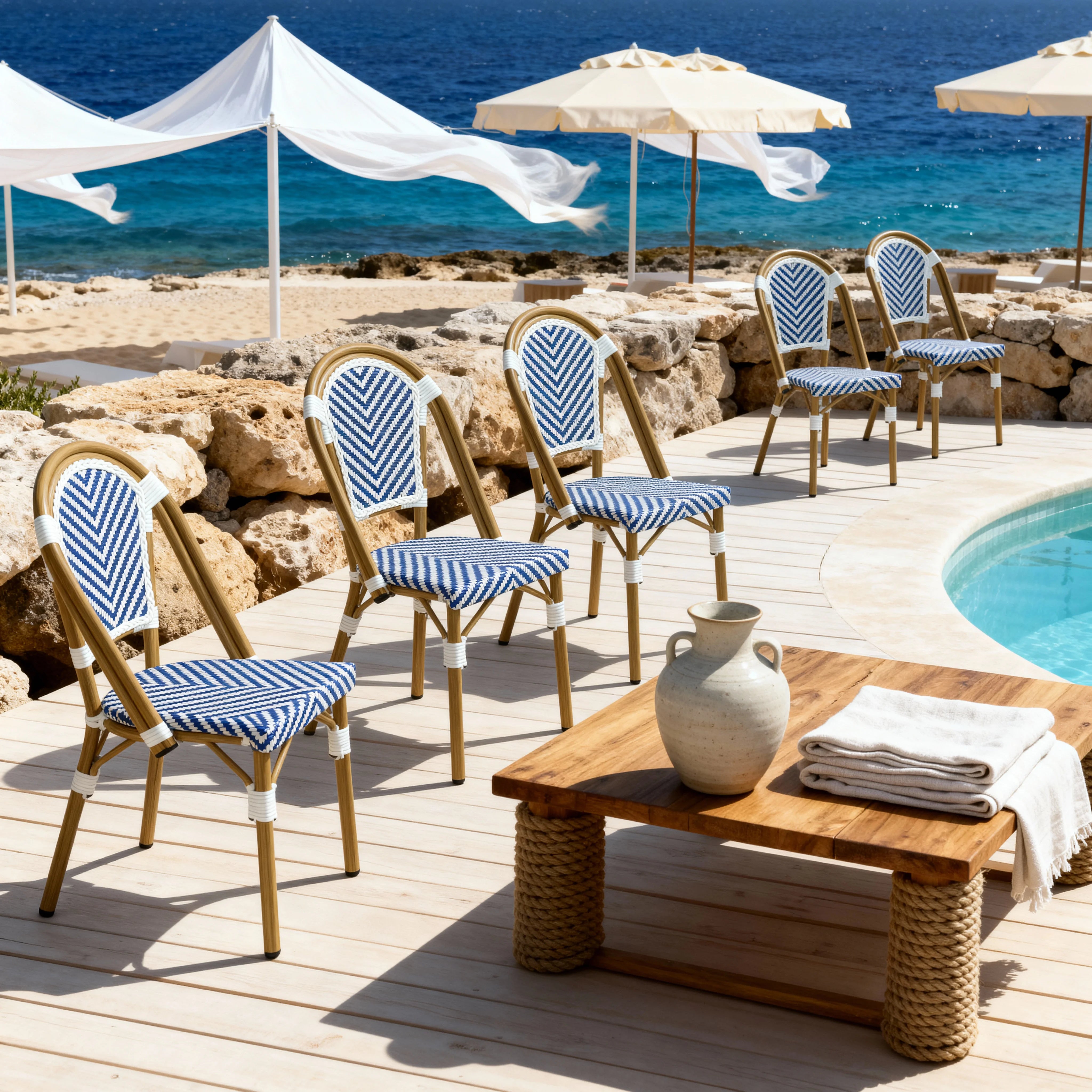 Alpinia - Set 2 Sedie da giardino impilabili blu bianco classico