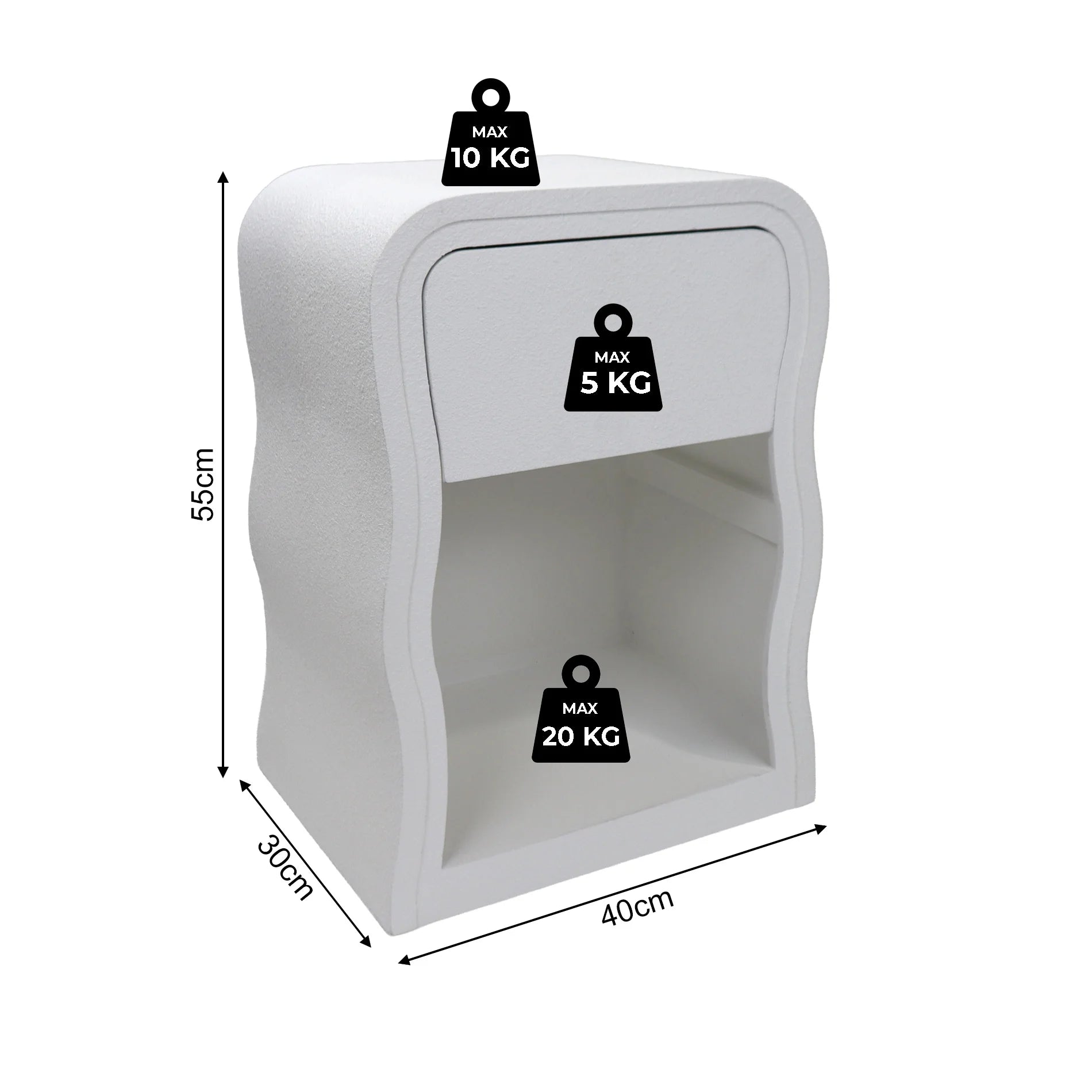 Edelweiss – Modern White MDF Bedside Table with 1 Drawer, Nightstand for Bedroom