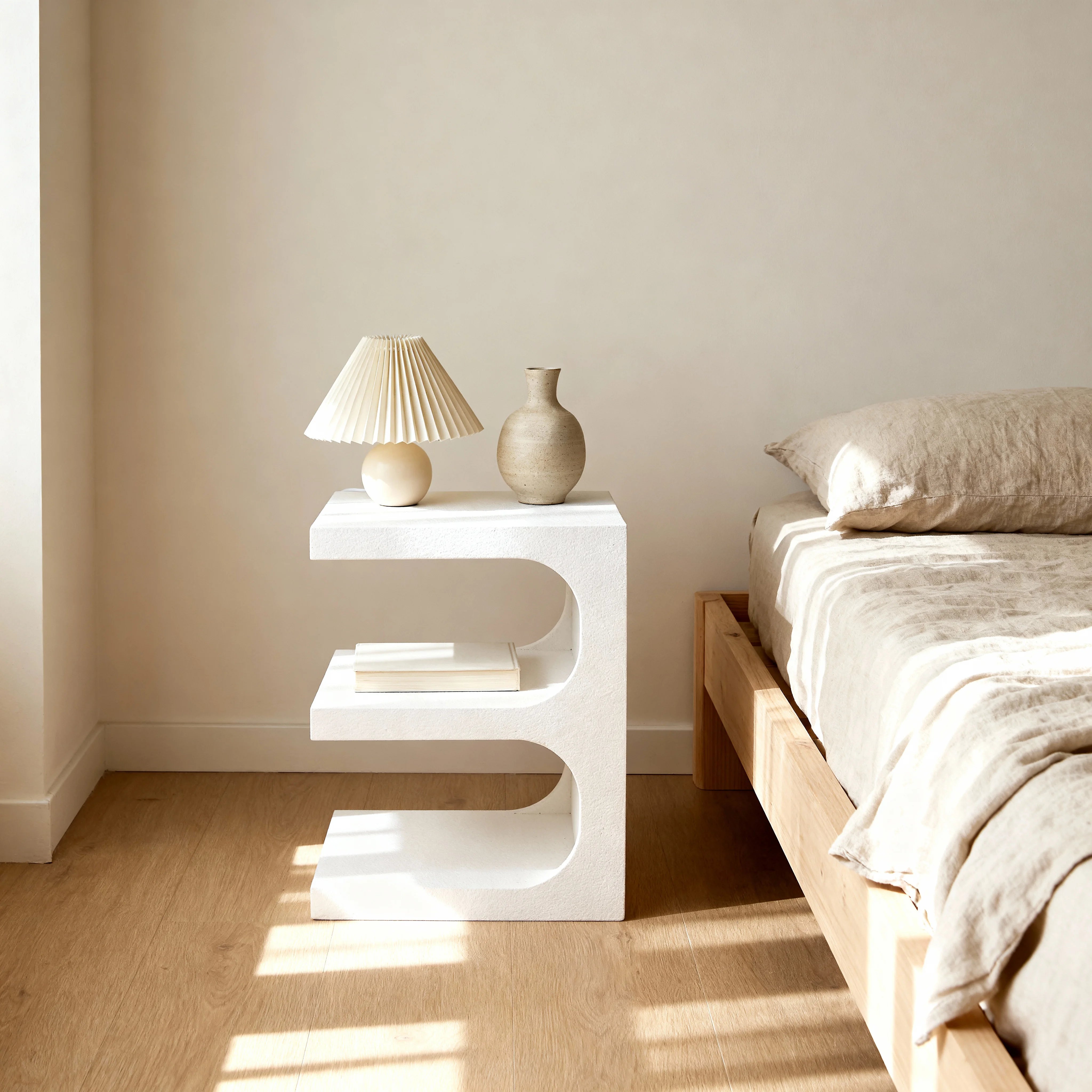 Anemaria – Moderner Nachttisch aus MDF in Weiß mit 2 Ablagen