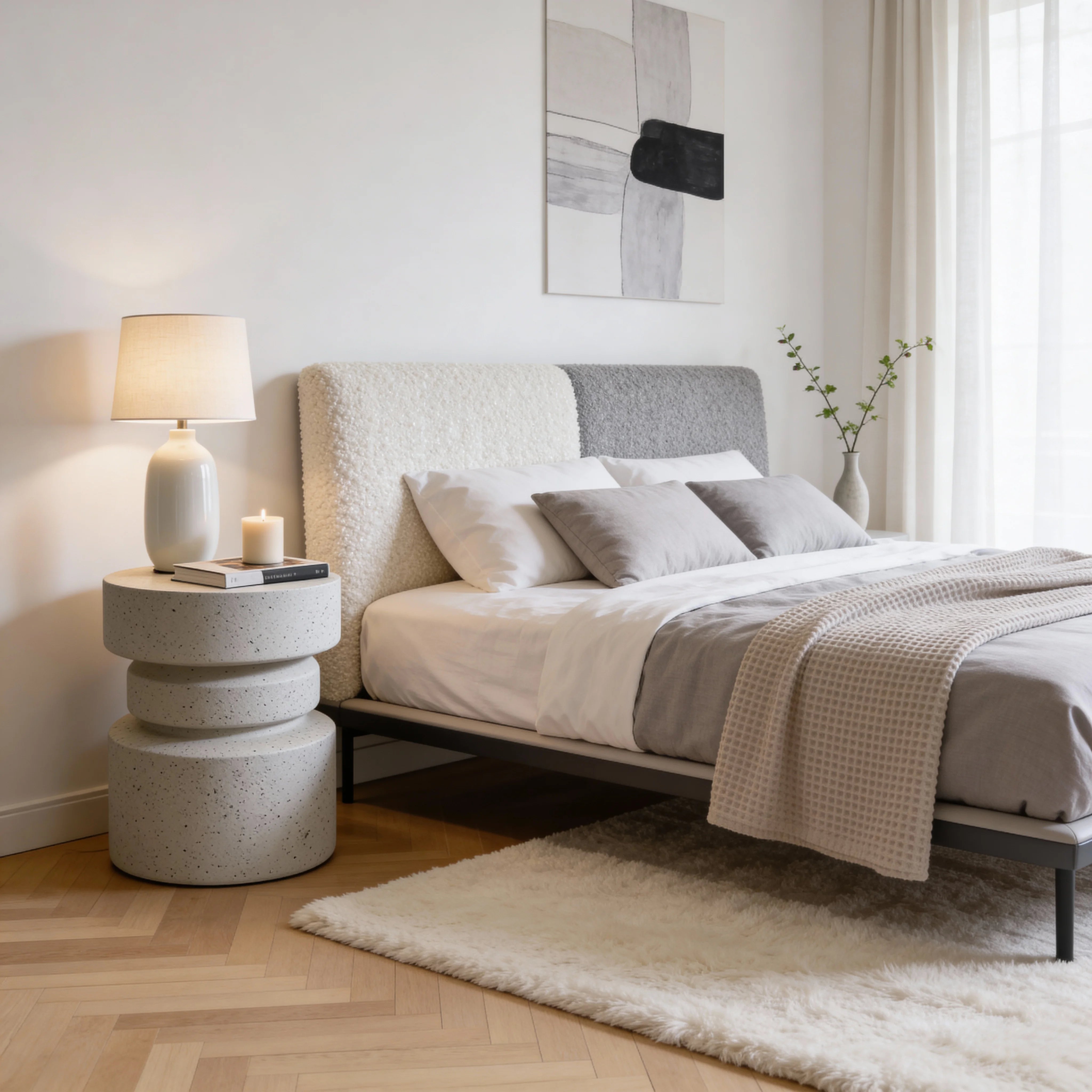 Vexo - Sofa Side Table White and Black Modern Style