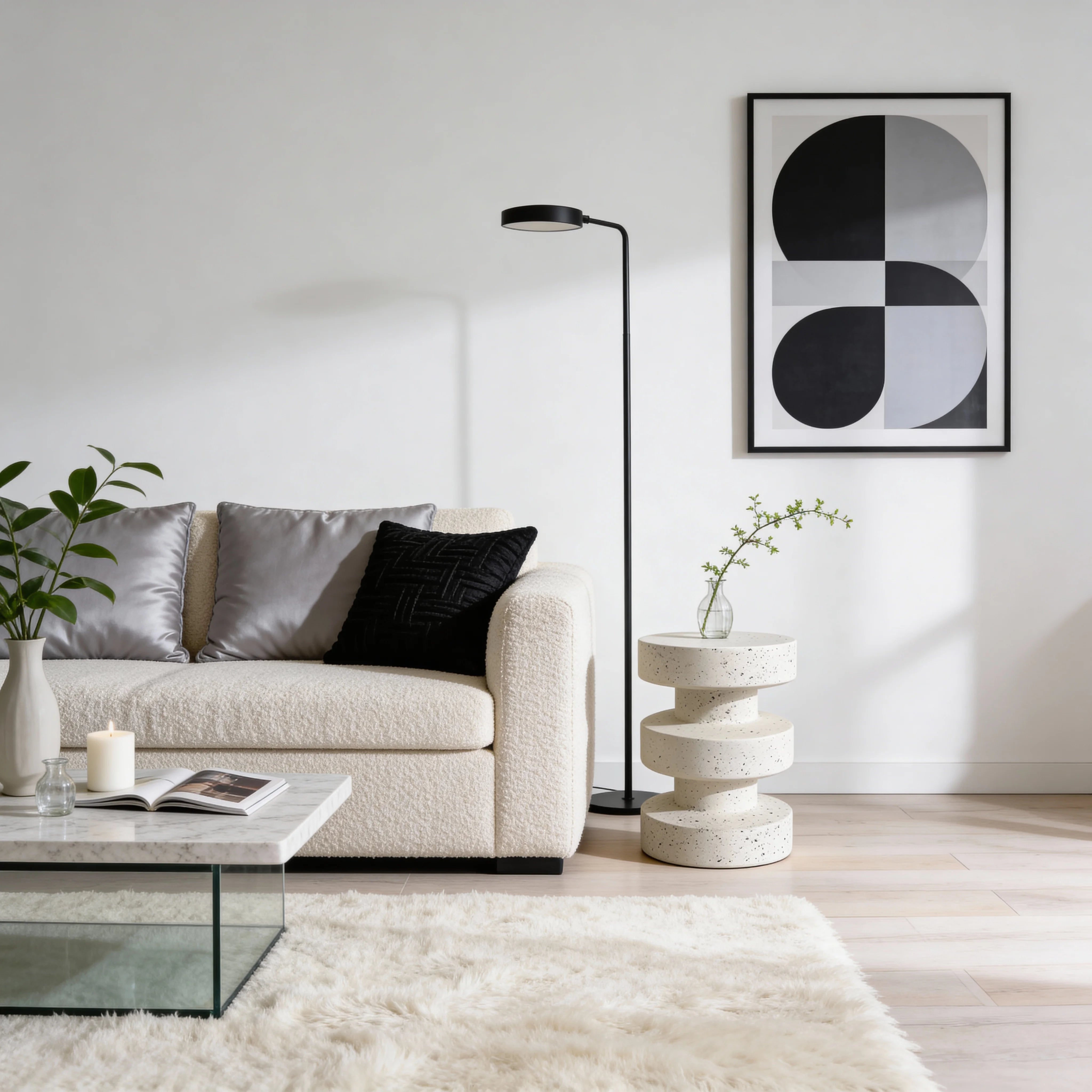 Kavos - Sofa Side Table White and Black Modern Style