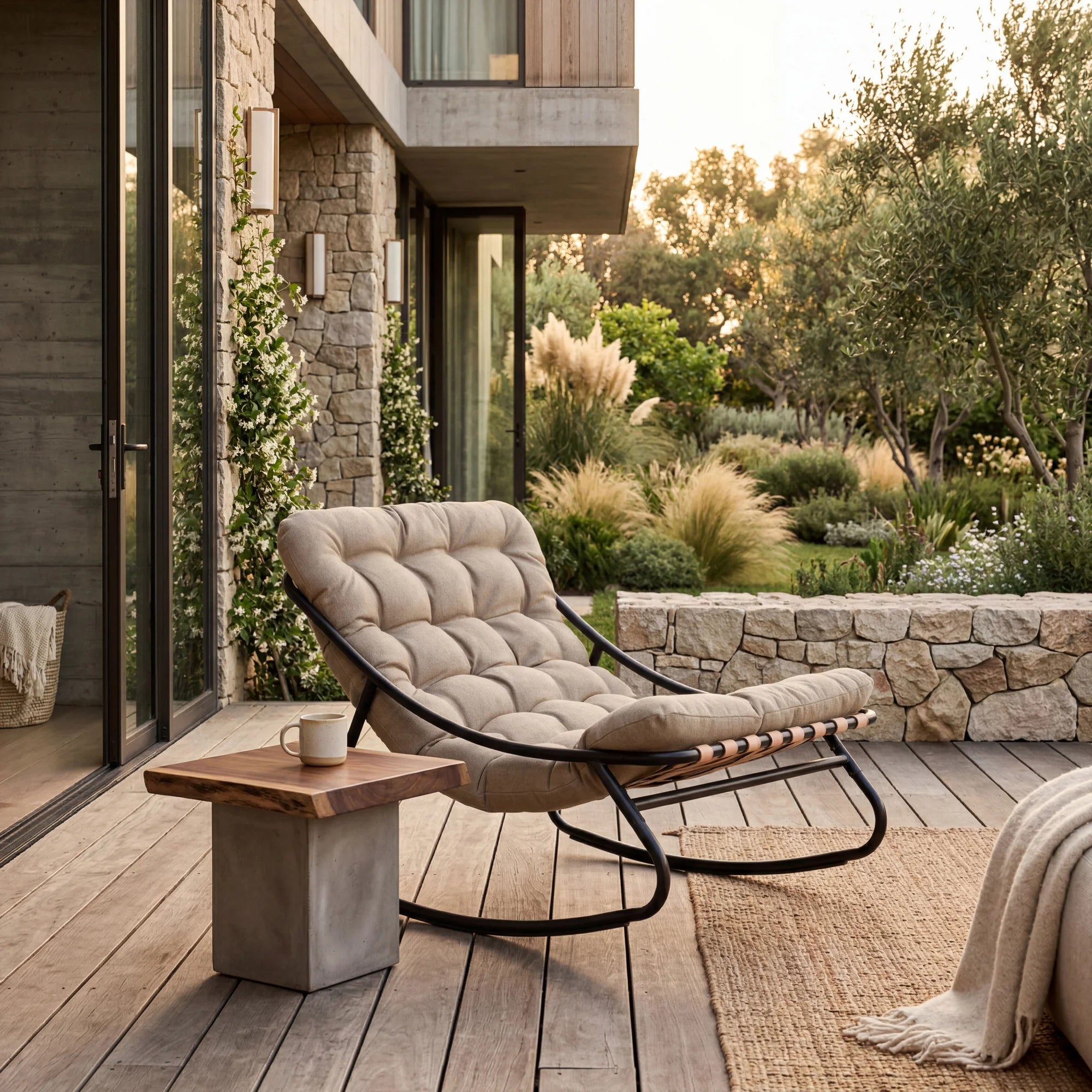 Safar - Sedia a dondolo colore marrone chiaro stile moderno