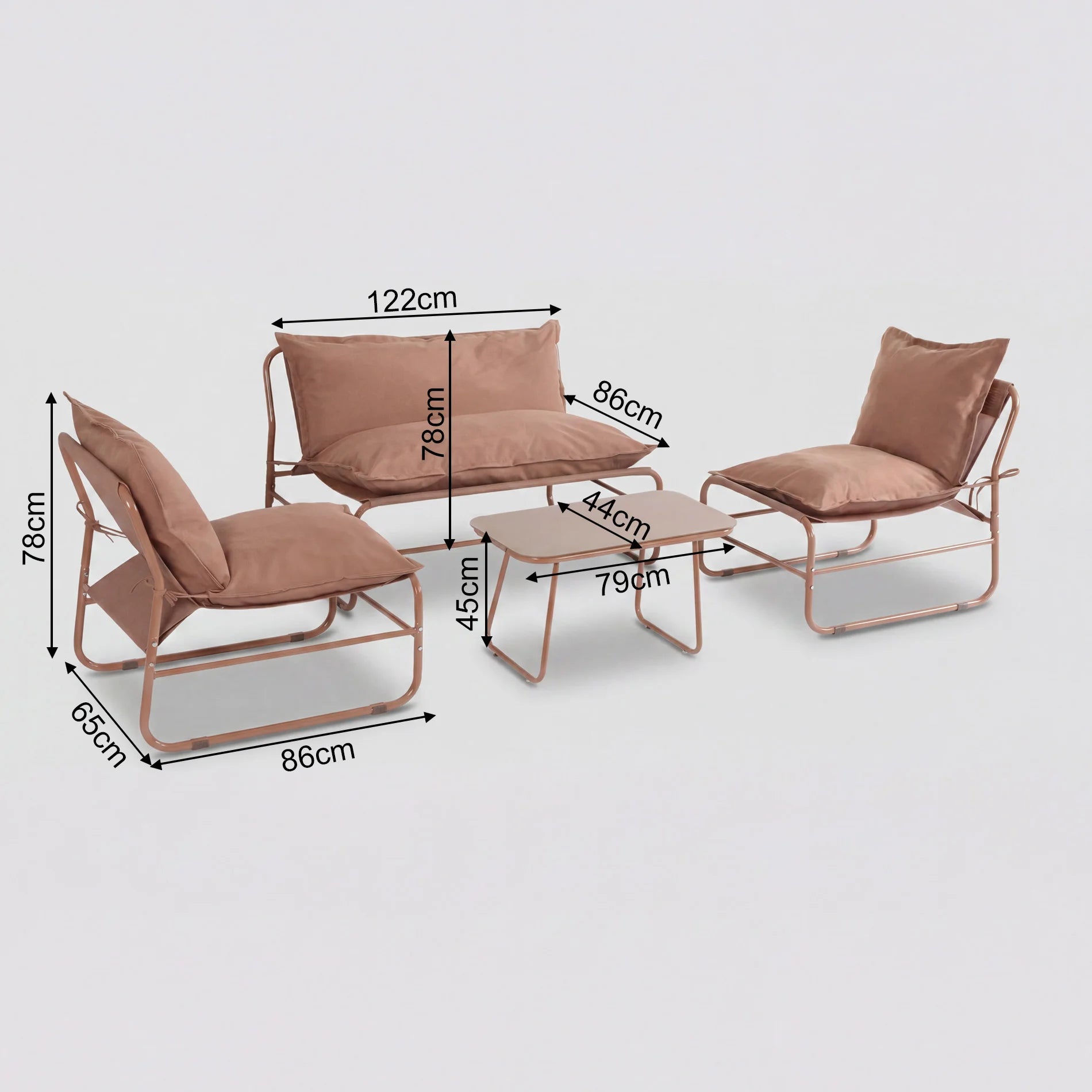 Narev - 4-Sitzer Garten-Lounge-Set mit mocha-braunen Sesseln