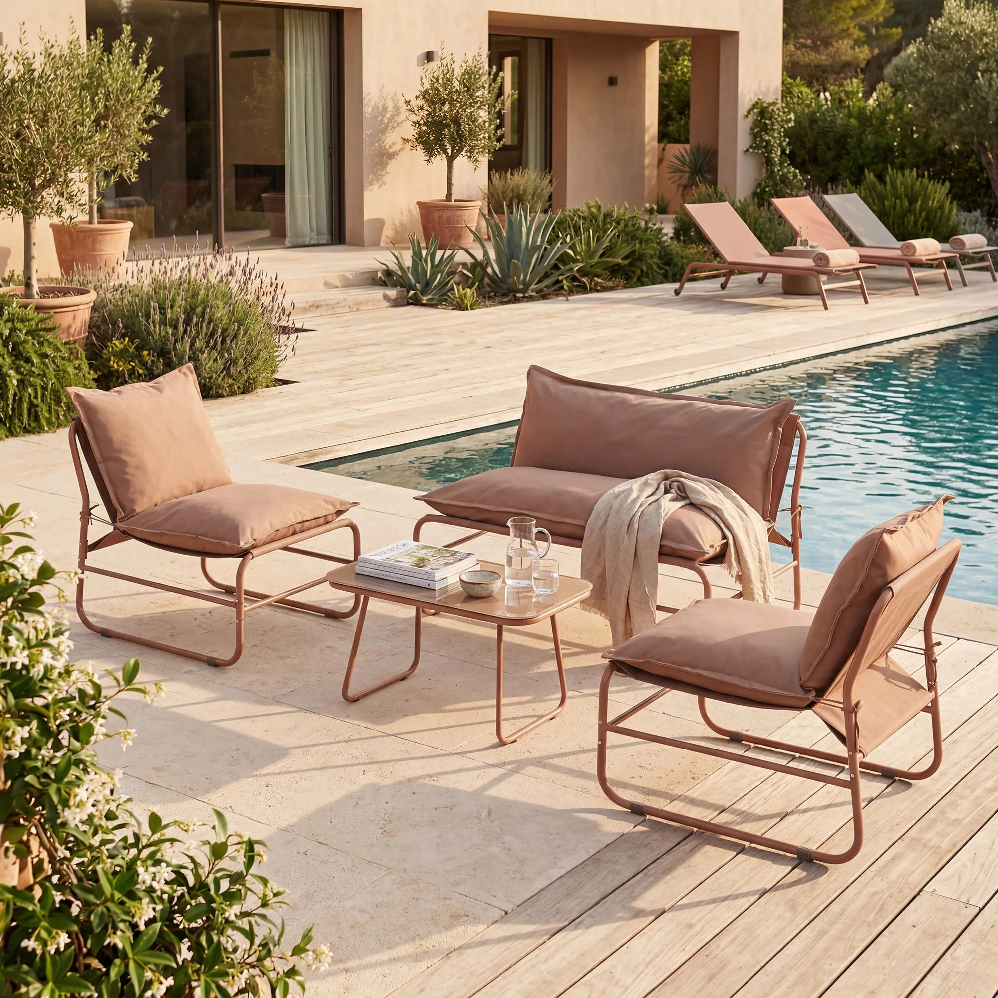 Narev - 4-Sitzer Garten-Lounge-Set mit mocha-braunen Sesseln