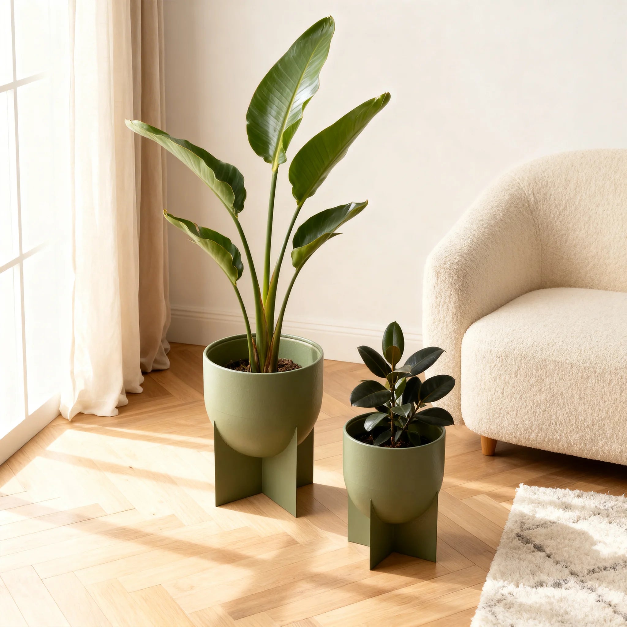 Silenea - Lot de 2 Vases pour Plantes en Métal Vert Style Moderne