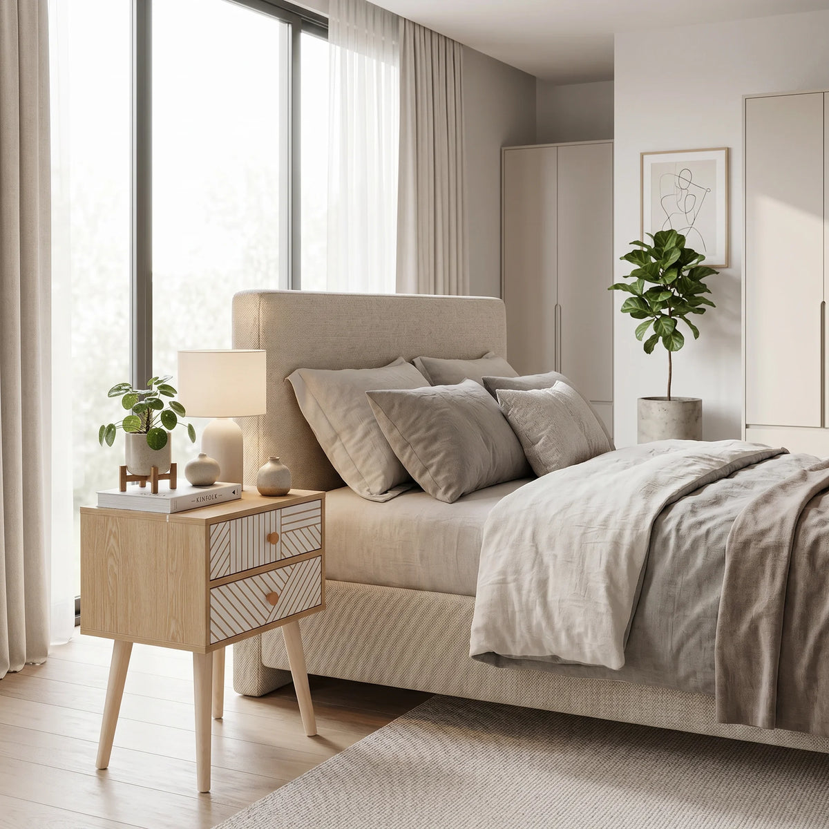 Noren - Nachttisch mit 2 Schubladen, Braun, moderner Stil

