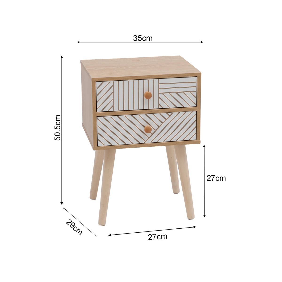 Noren - Nachttisch mit 2 Schubladen, Braun, moderner Stil
