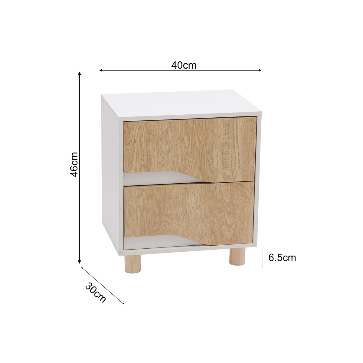 Eiden - 2-Drawer Bedside Table, White and Brown, Modern Style
