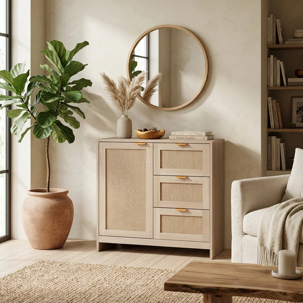 Varen - Cabinet with 3 Doors, Light Wood, Modern Style