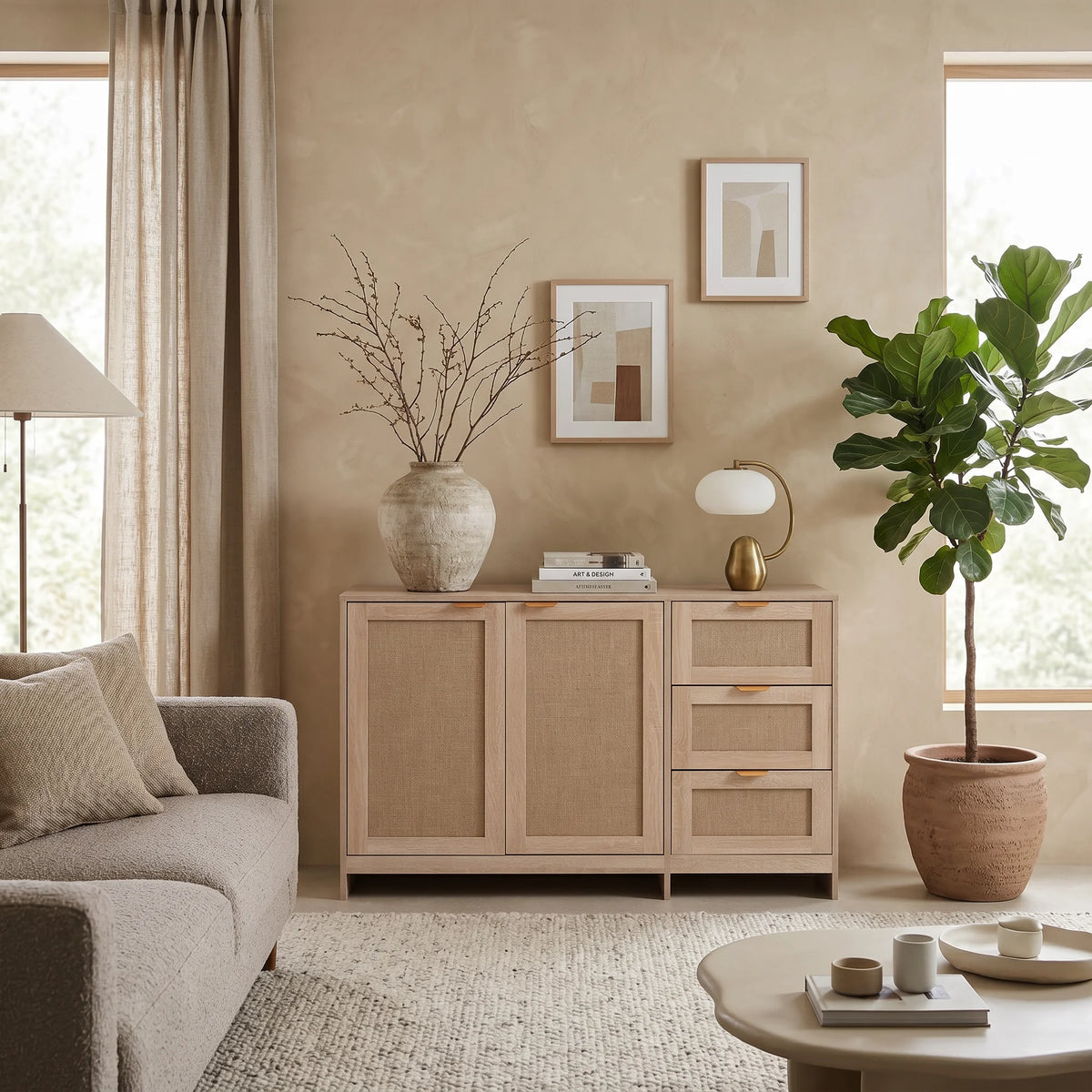 Roven - Mueble con 2 puertas y 3 cajones, madera clara