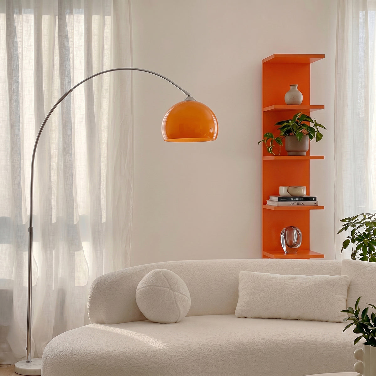 Ziven - Bookcase with 6 Shelves, Orange MDF