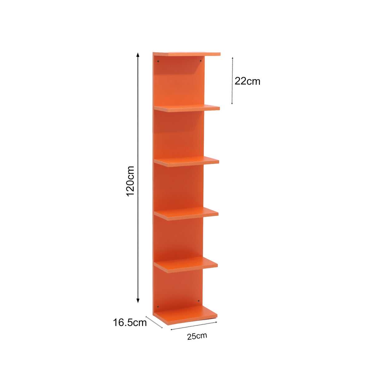 Ziven - Bookcase with 6 Shelves, Orange MDF