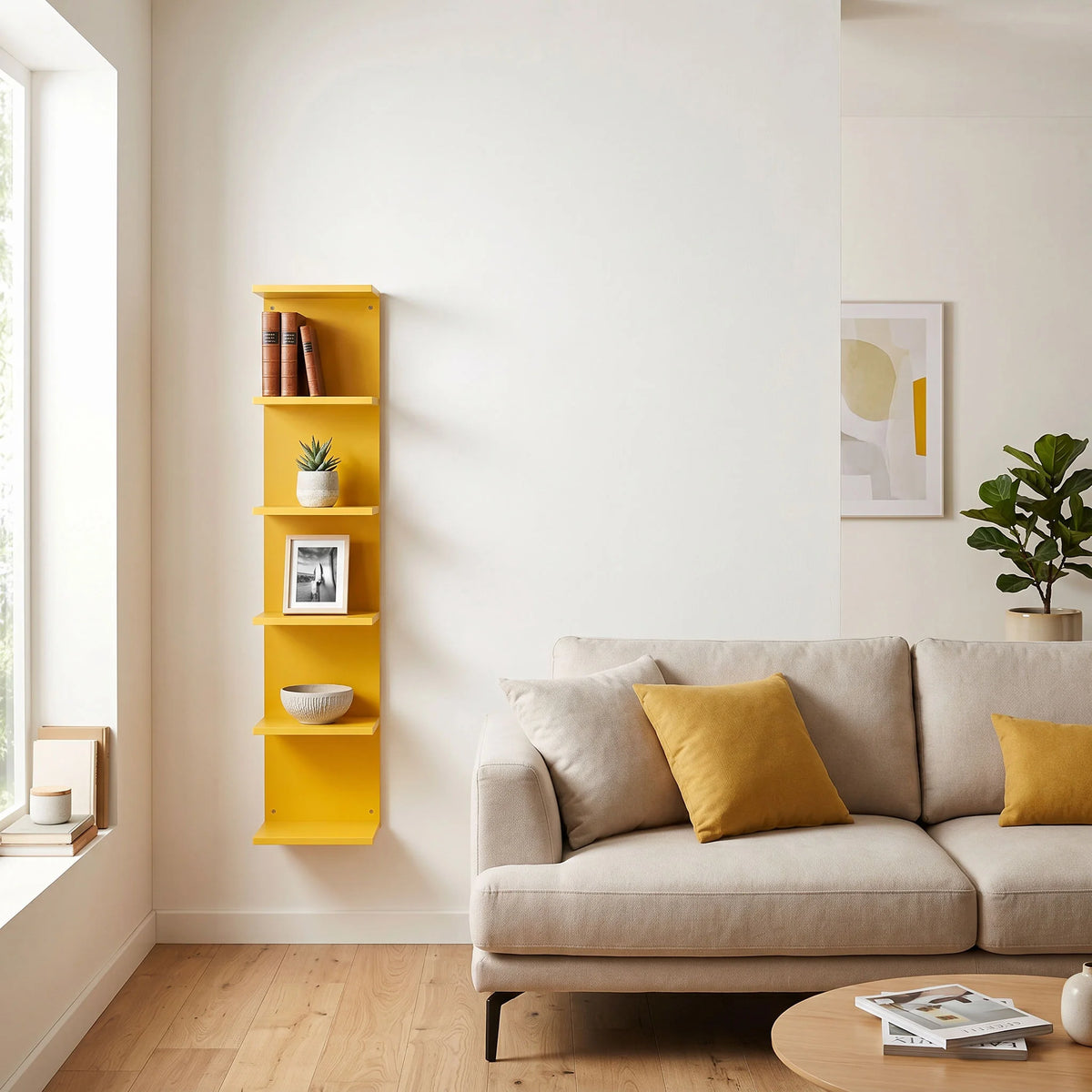 Lumen - Librería con 6 estantes, MDF amarillo