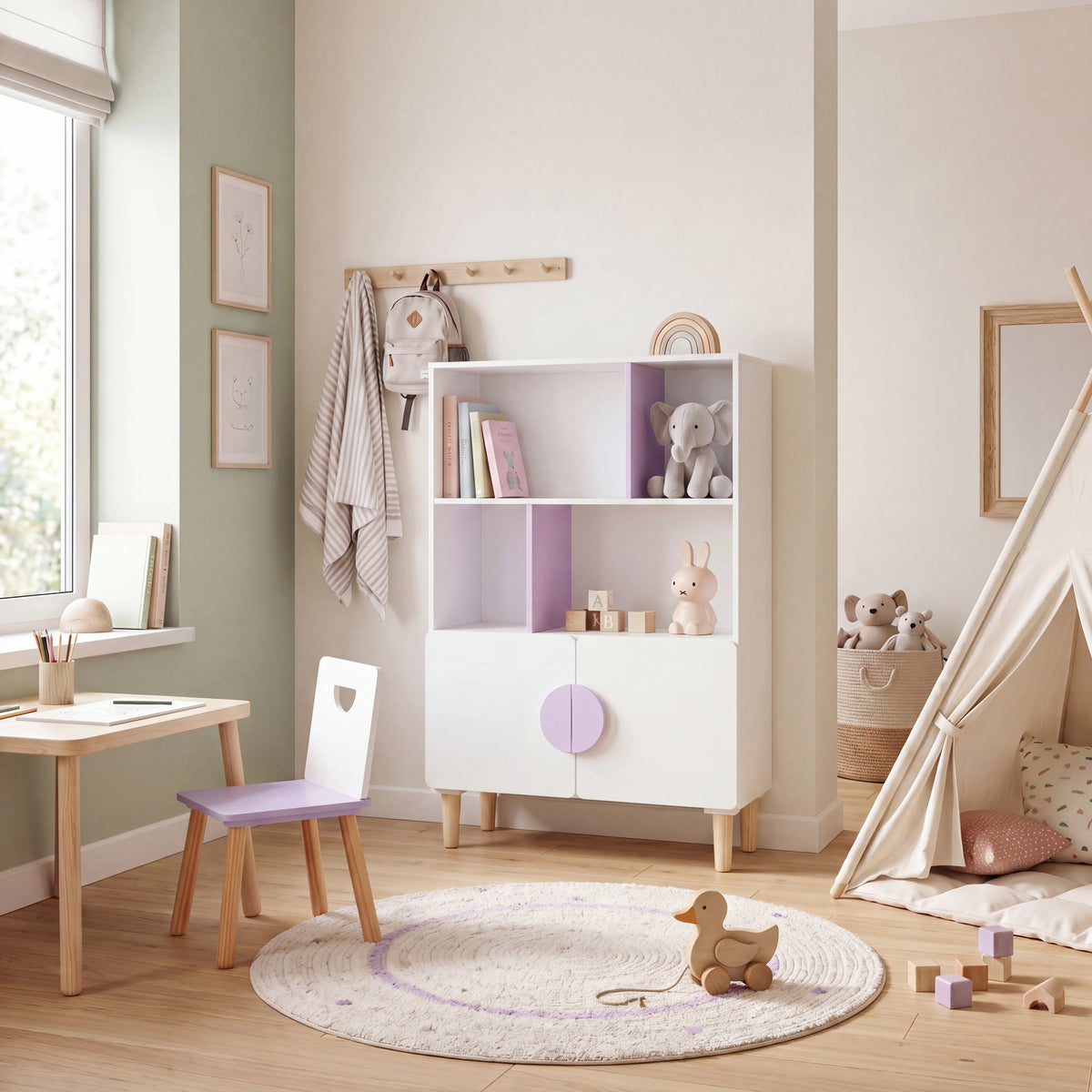 Lylia - Mobiletto per bambini con ripiani bianco e viola