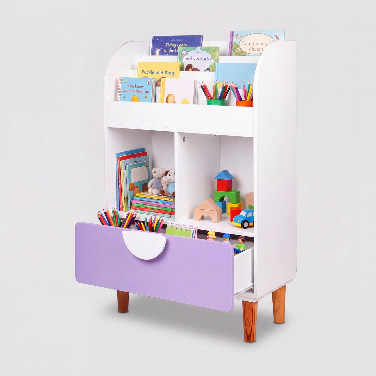 Mirea -Libreria per bambini in MDF bianco e viola