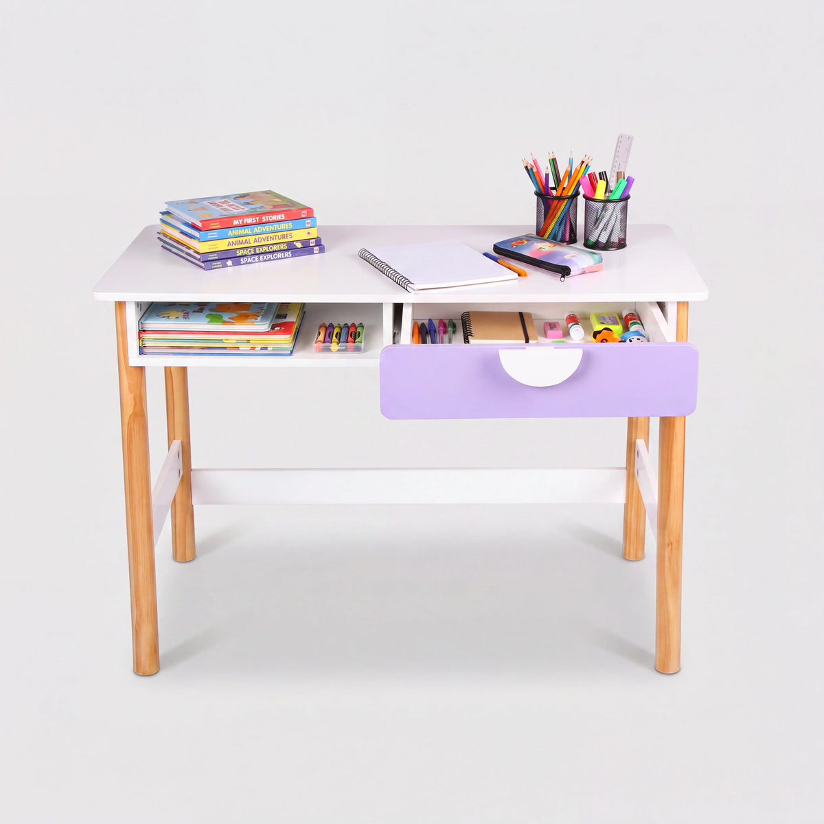 Veluna - Bureau pour enfants, MDF blanc et violet