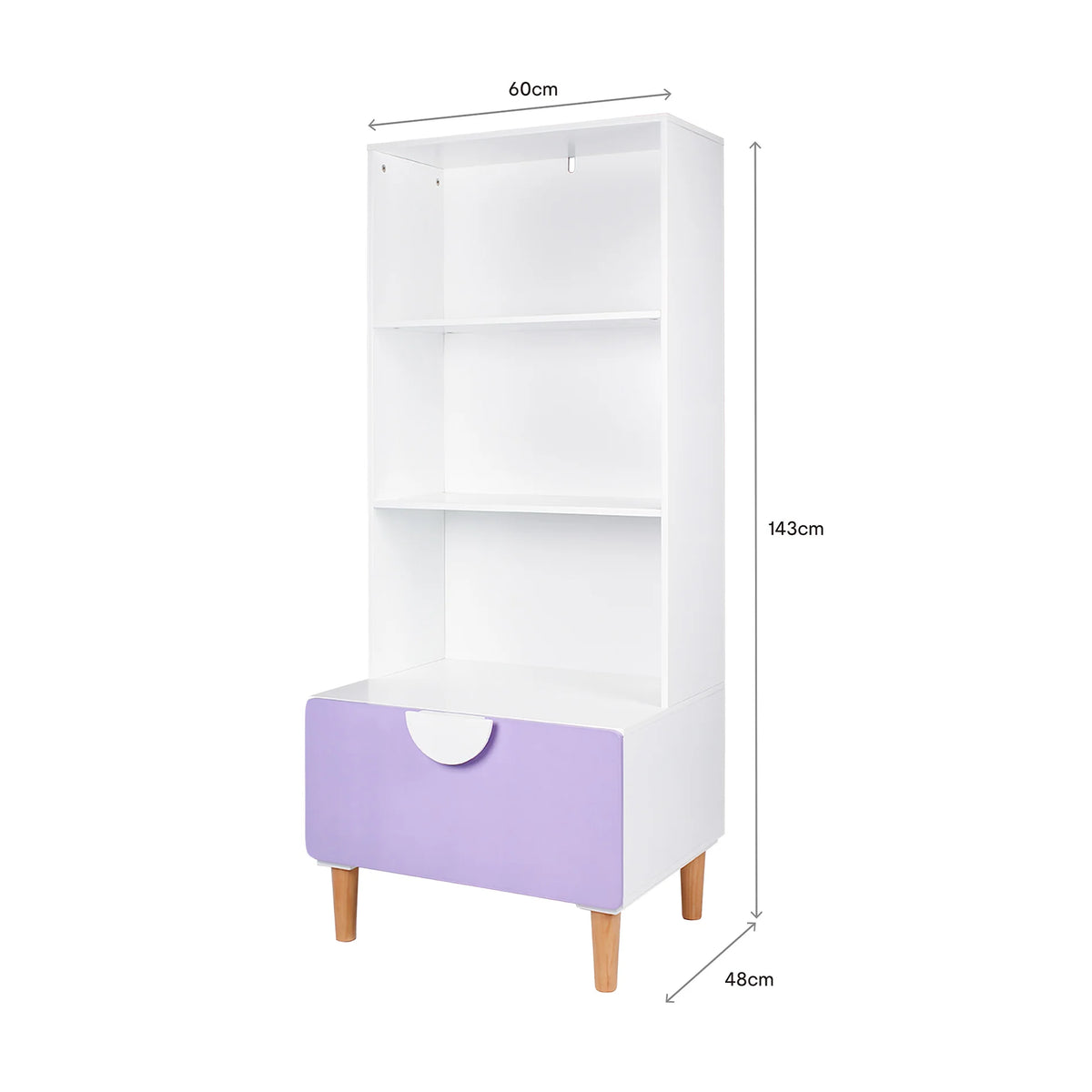 Melia - Kinderbücherregal mit 3 Ablagen, Weiß und Lila
