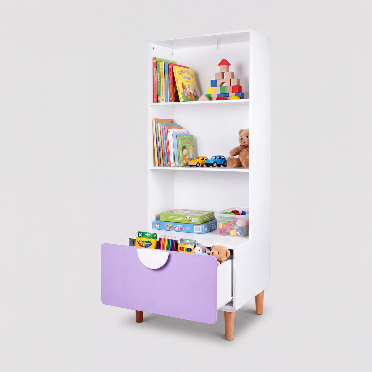 Melia - Kinderbücherregal mit 3 Ablagen, Weiß und Lila