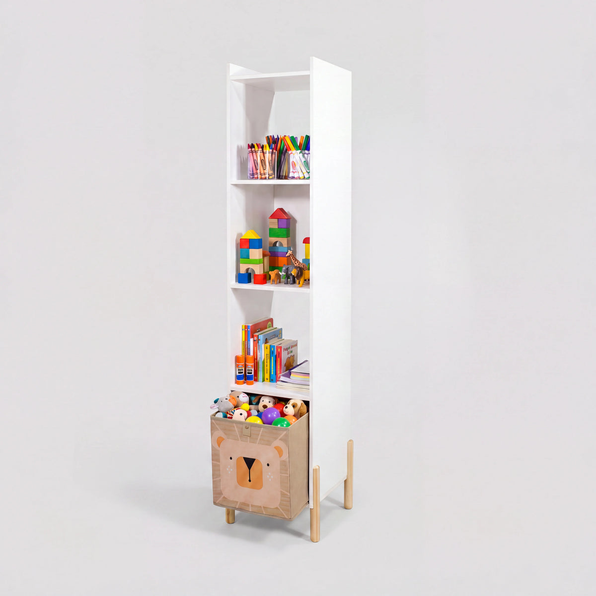 Nilo - Tall Kids' Storage Cabinet with Basket, White