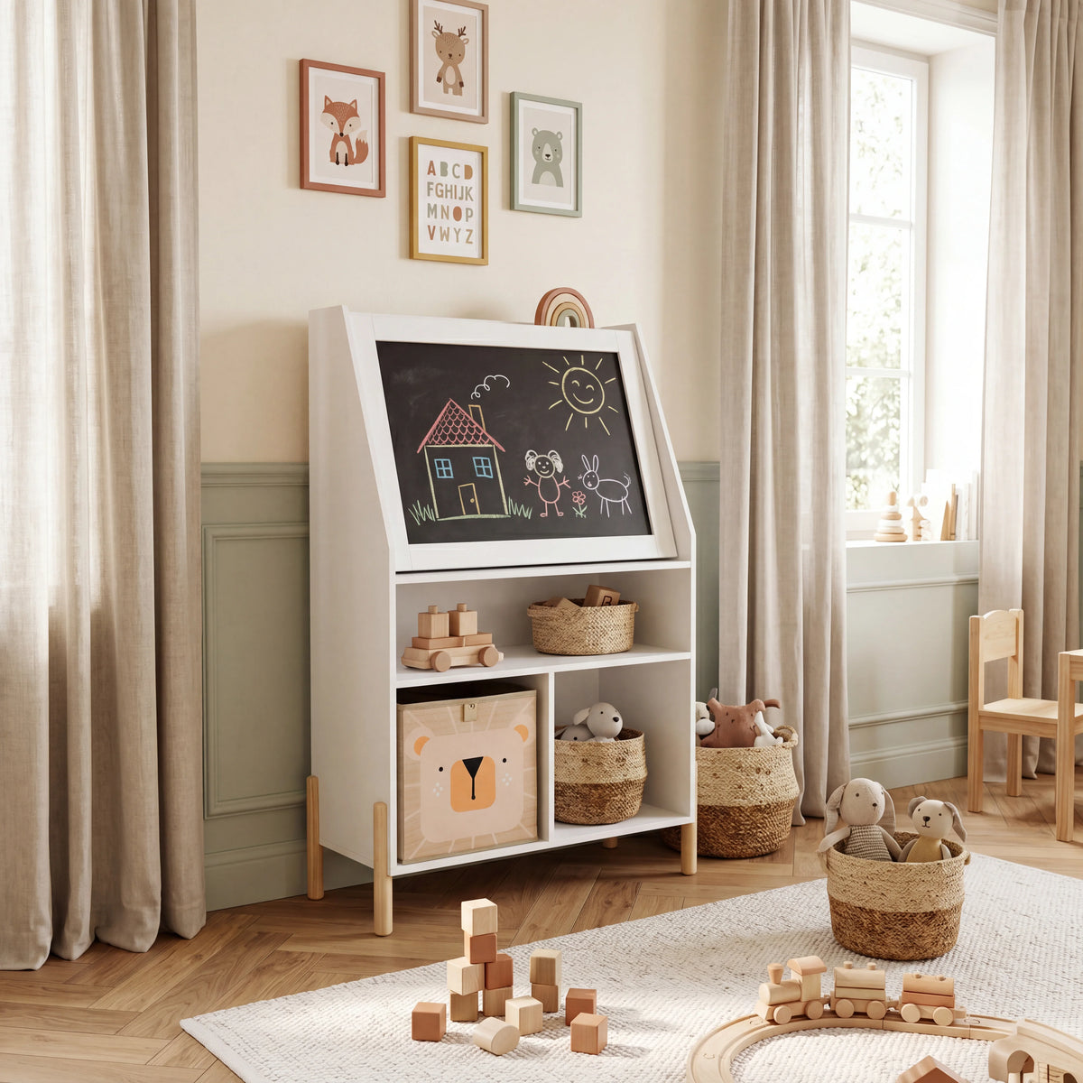 Elio - Mobiletto per bambini con lavagna colore bianco