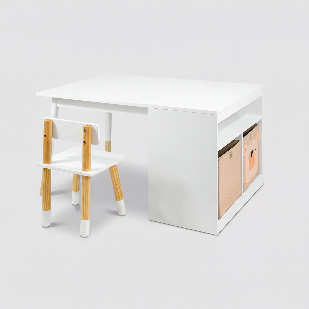 Lino - Tavolo e sedia per bambini con ceste colore bianco