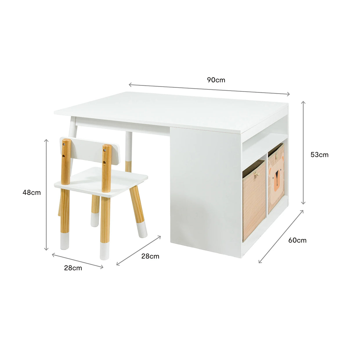Lino - Tavolo e sedia per bambini con ceste colore bianco