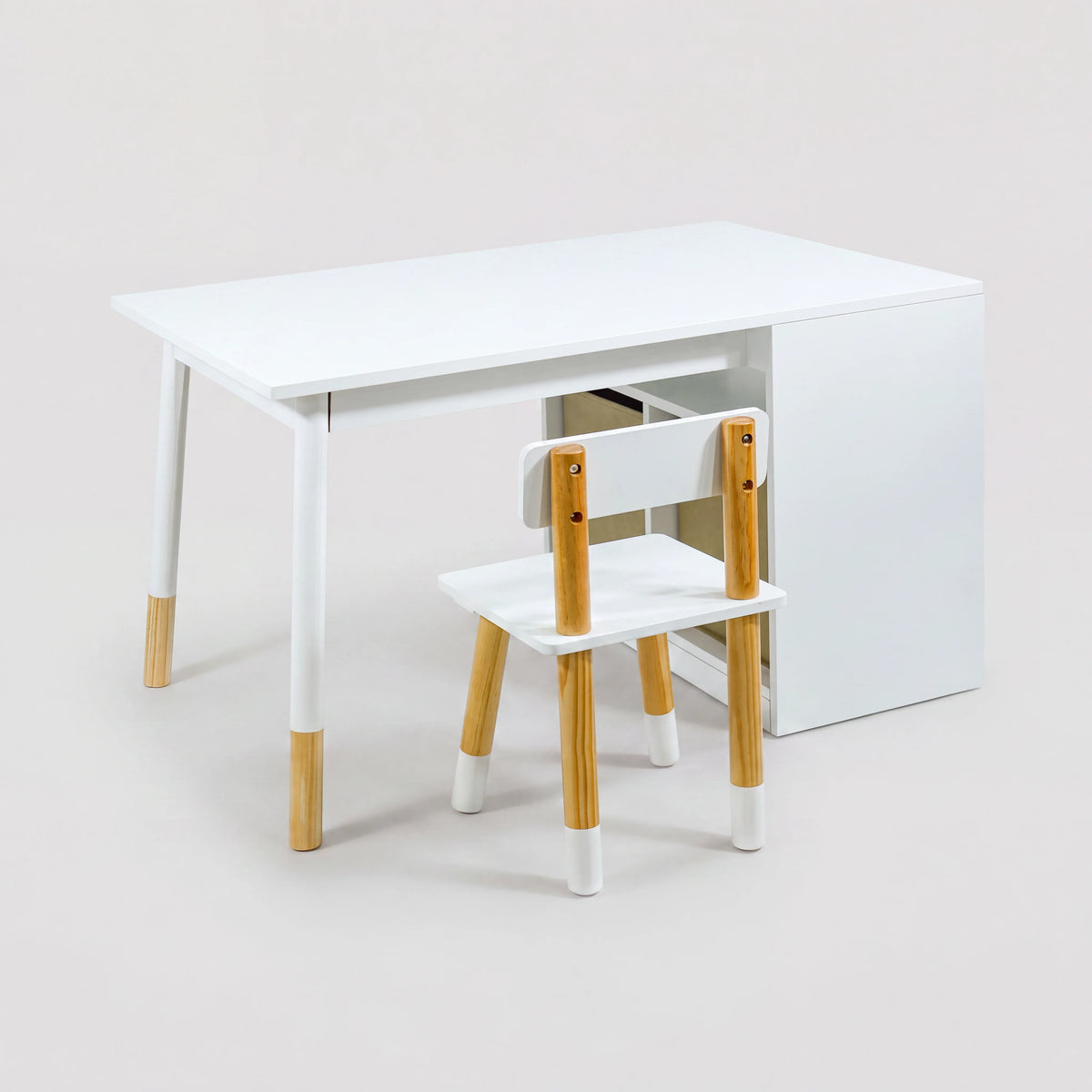Lino - Tavolo e sedia per bambini con ceste colore bianco