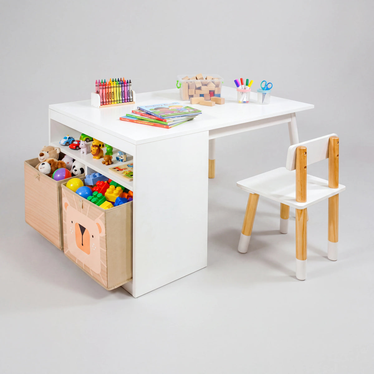Lino - Tavolo e sedia per bambini con ceste colore bianco