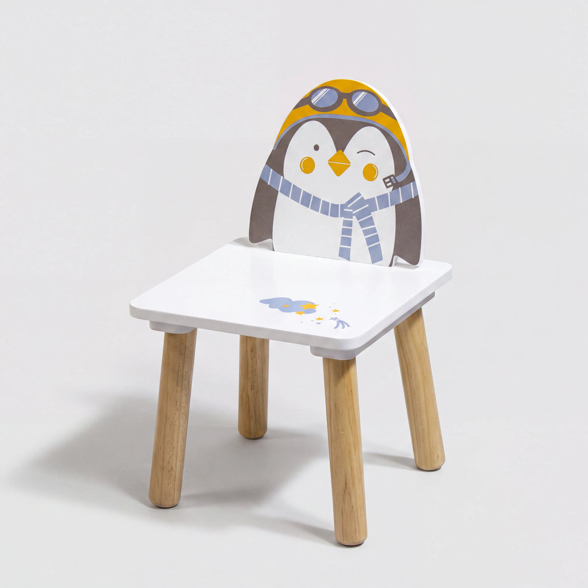 Piko - Tavolo e 2 sedie per bambini con disegno pinguino colore bianco