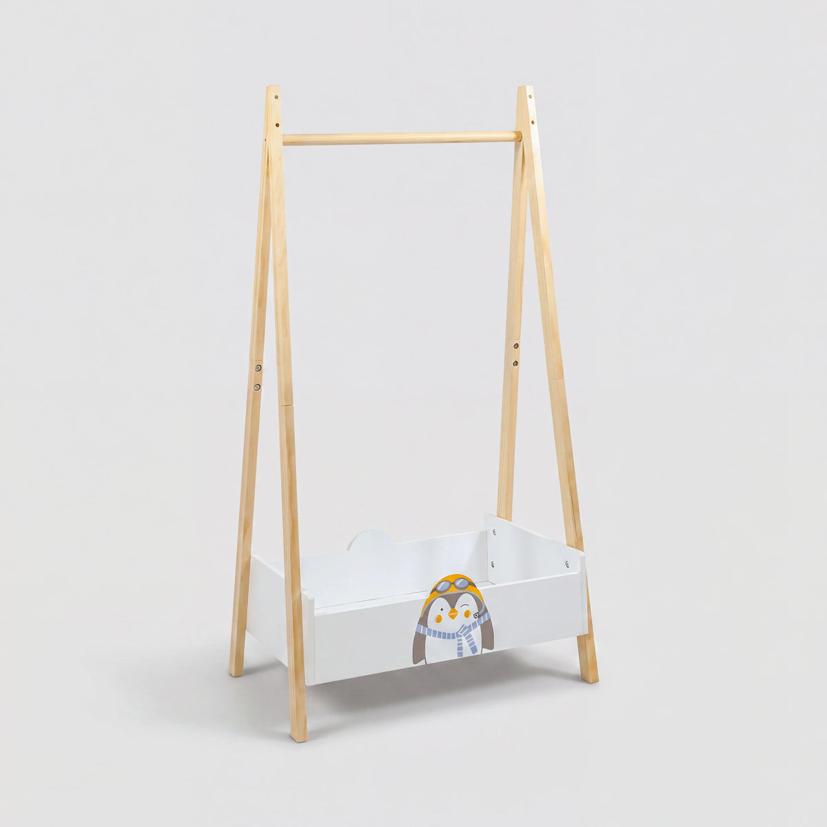 Nuki - Appendiabiti per bambini con ripiano bianco e legno chiaro