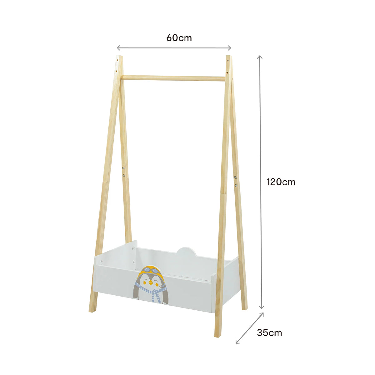 Nuki - Appendiabiti per bambini con ripiano bianco e legno chiaro