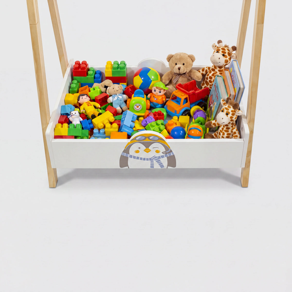 Nuki - Appendiabiti per bambini con ripiano bianco e legno chiaro