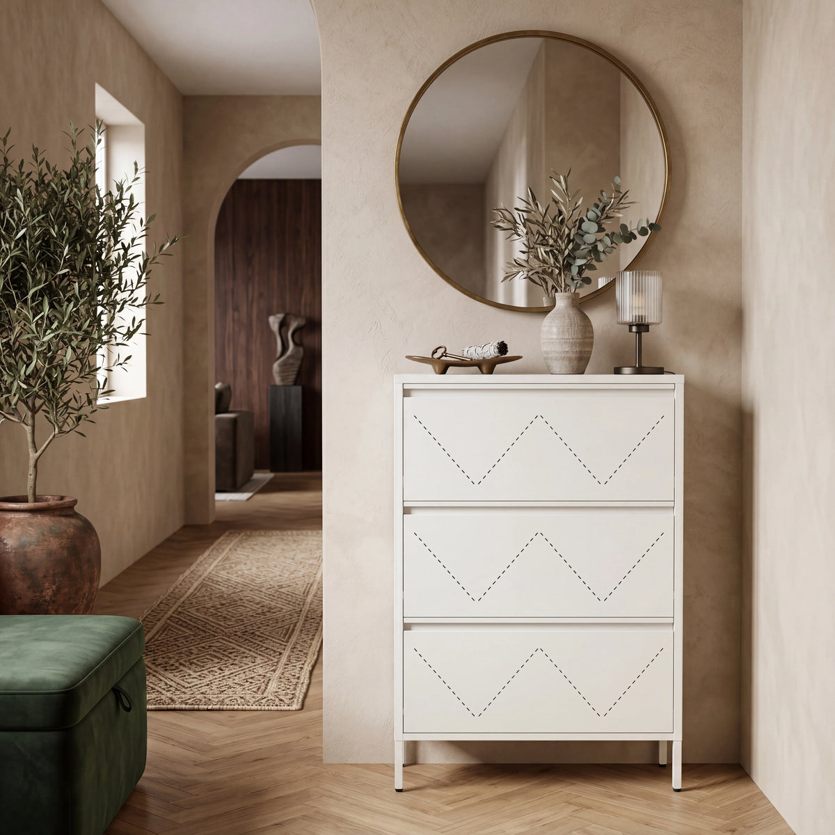 Lumi - Shoe Cabinet with 3 Doors, White Steel