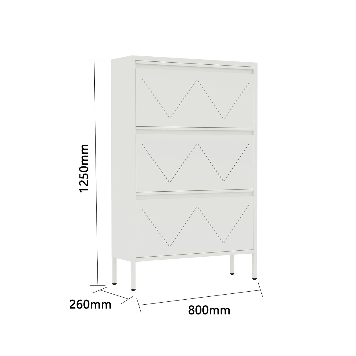 Lumi - Shoe Cabinet with 3 Doors, White Steel