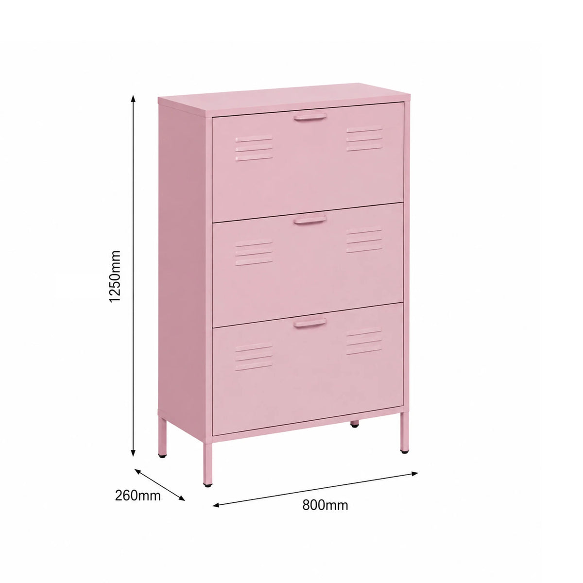 Ronja - Meuble à chaussures à 3 portes, acier rose