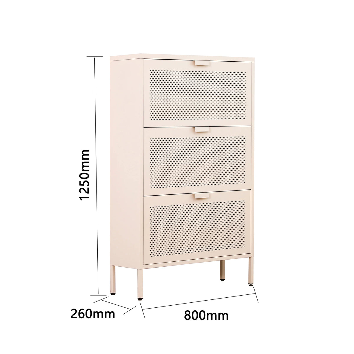 Nomi - Meuble à chaussures à 3 portes, acier beige