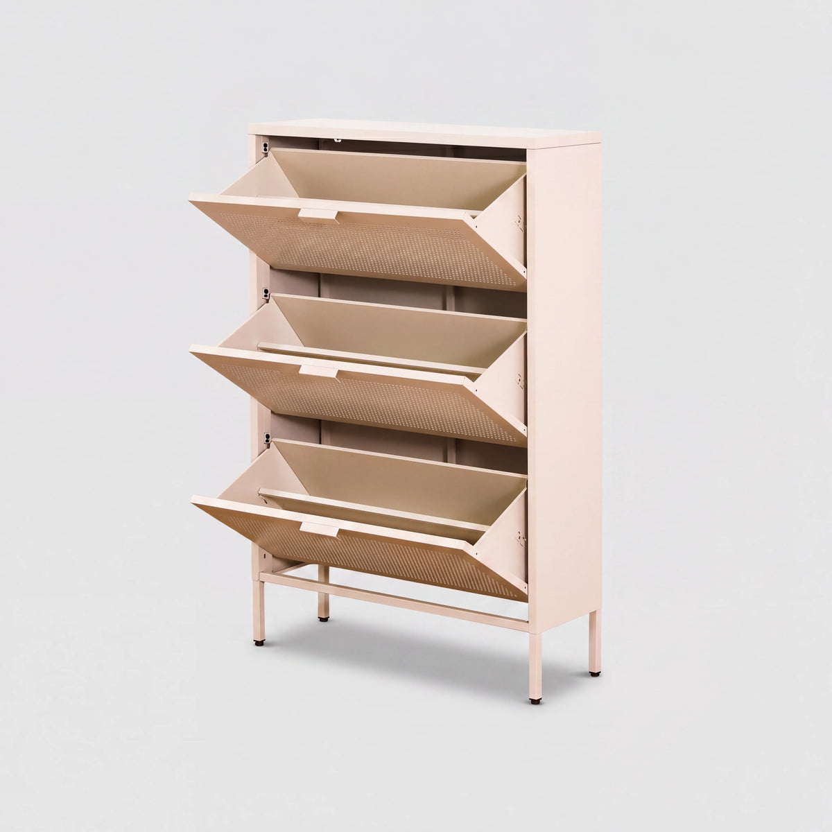 Nomi - Meuble à chaussures à 3 portes, acier beige