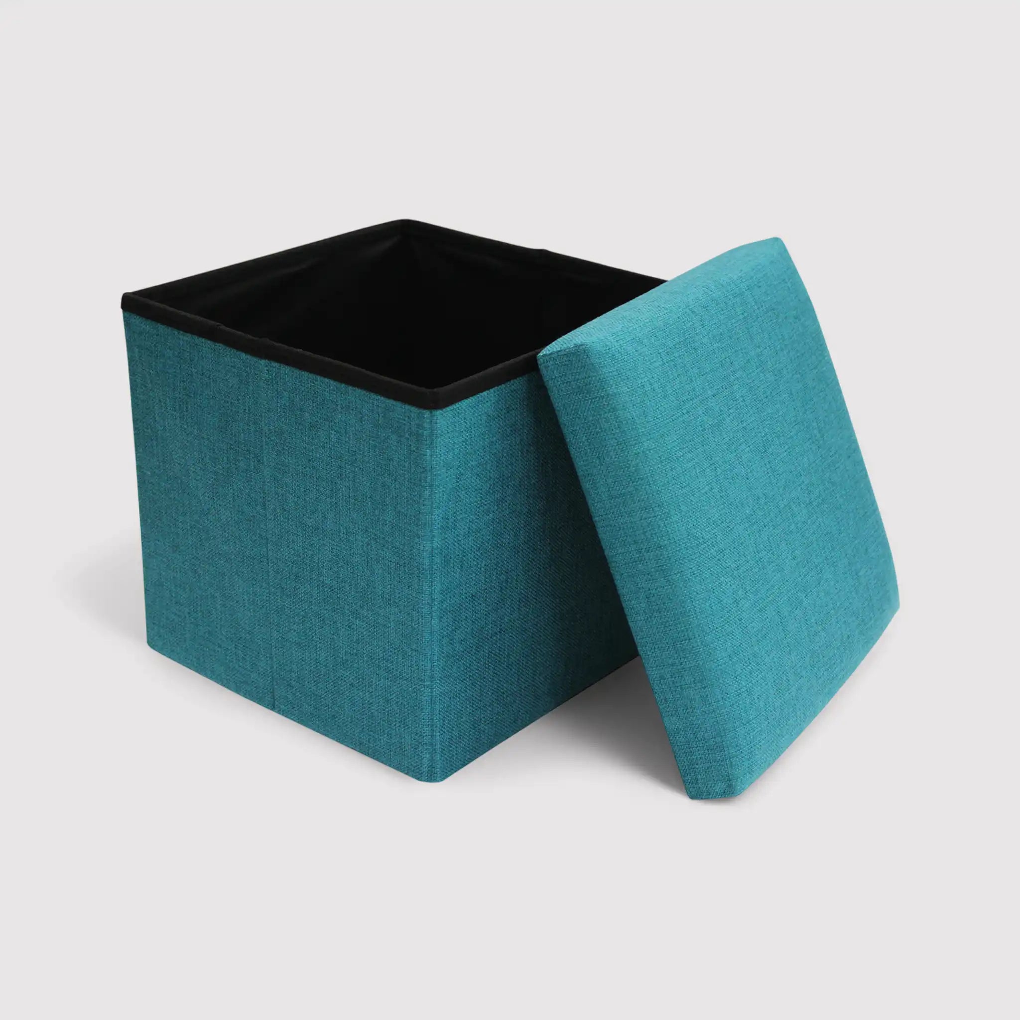 Lentisco - Pouf portaoggetti a cubo azzurro turchese pieghevole