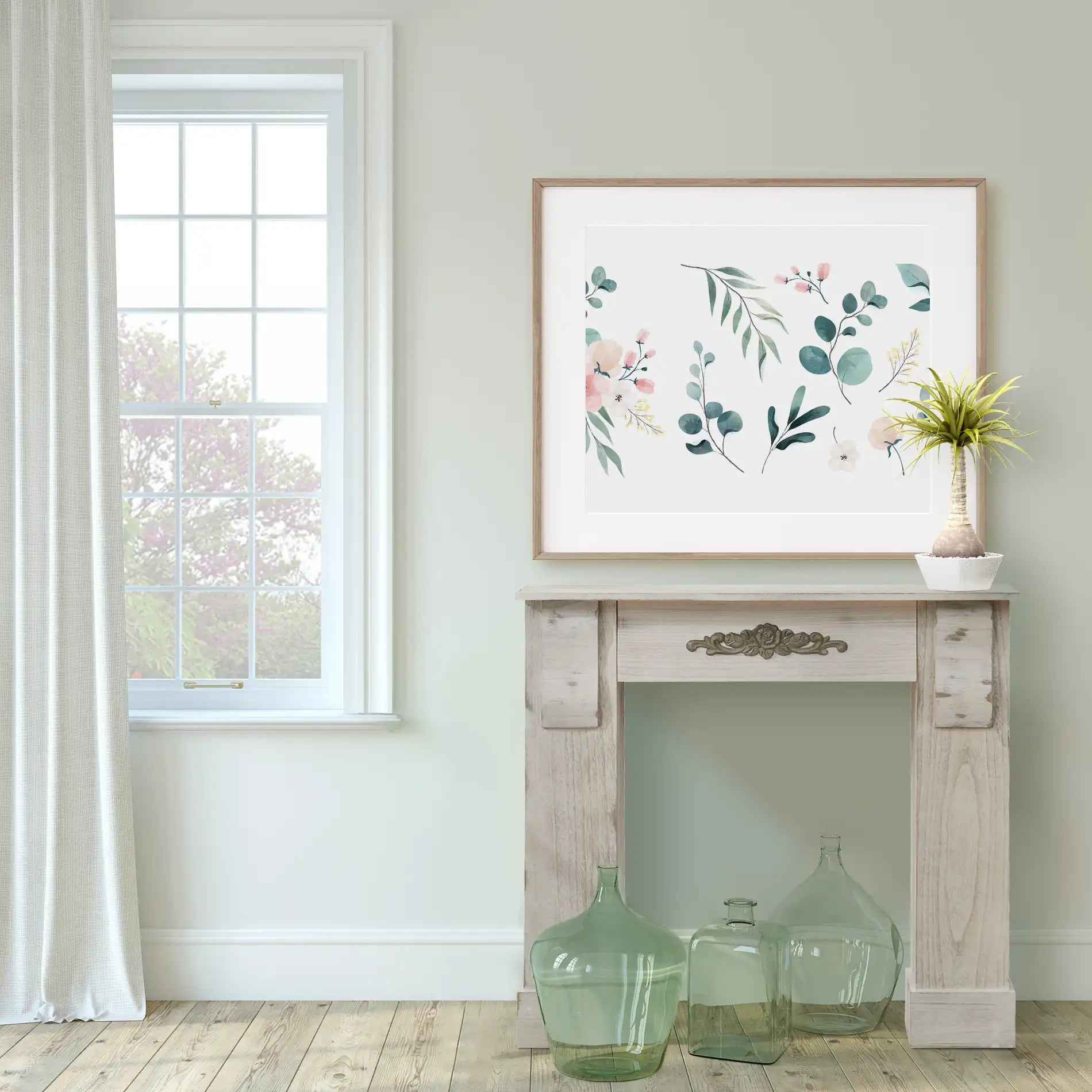 Ailanto - Cornice camino decorativa grigia in stile shabby