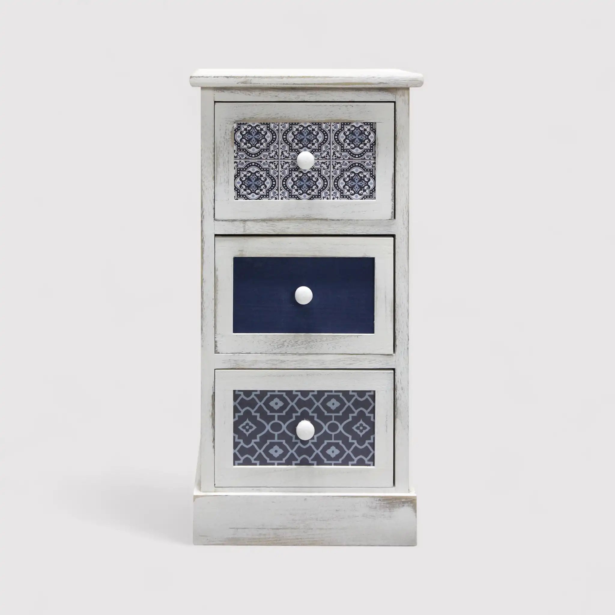 Delfinio - Comodino in stile mediterraneo con 3 cassetti