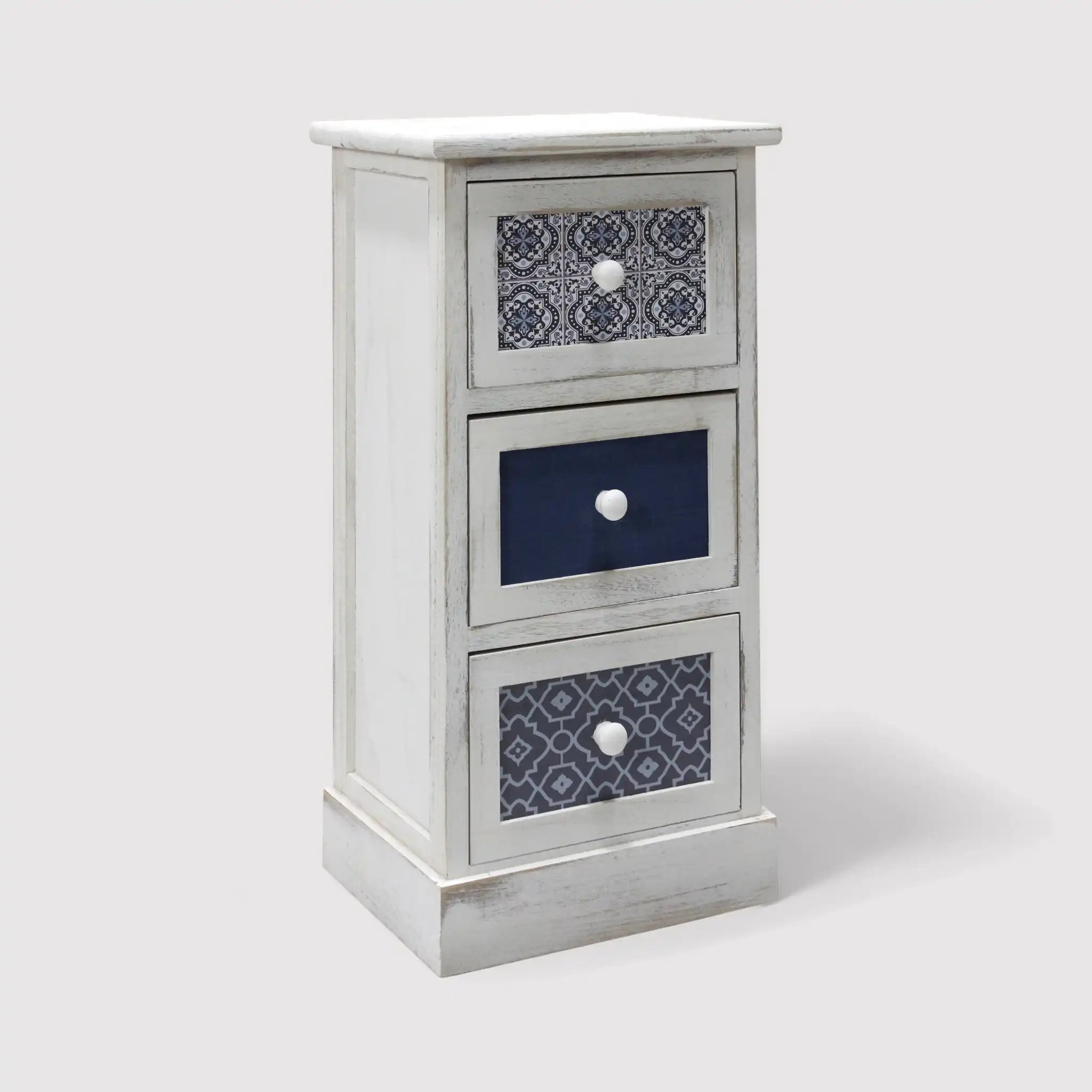 Delfinio - Comodino in stile mediterraneo con 3 cassetti