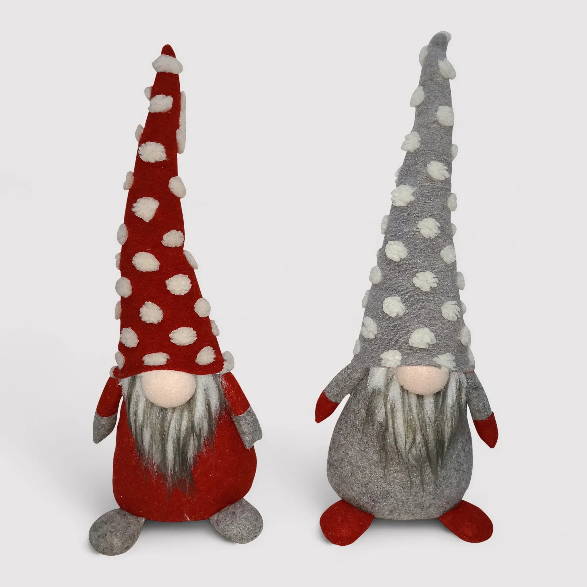 Coppia di gnomi di Natale decorativi in stoffa grigi e rossi