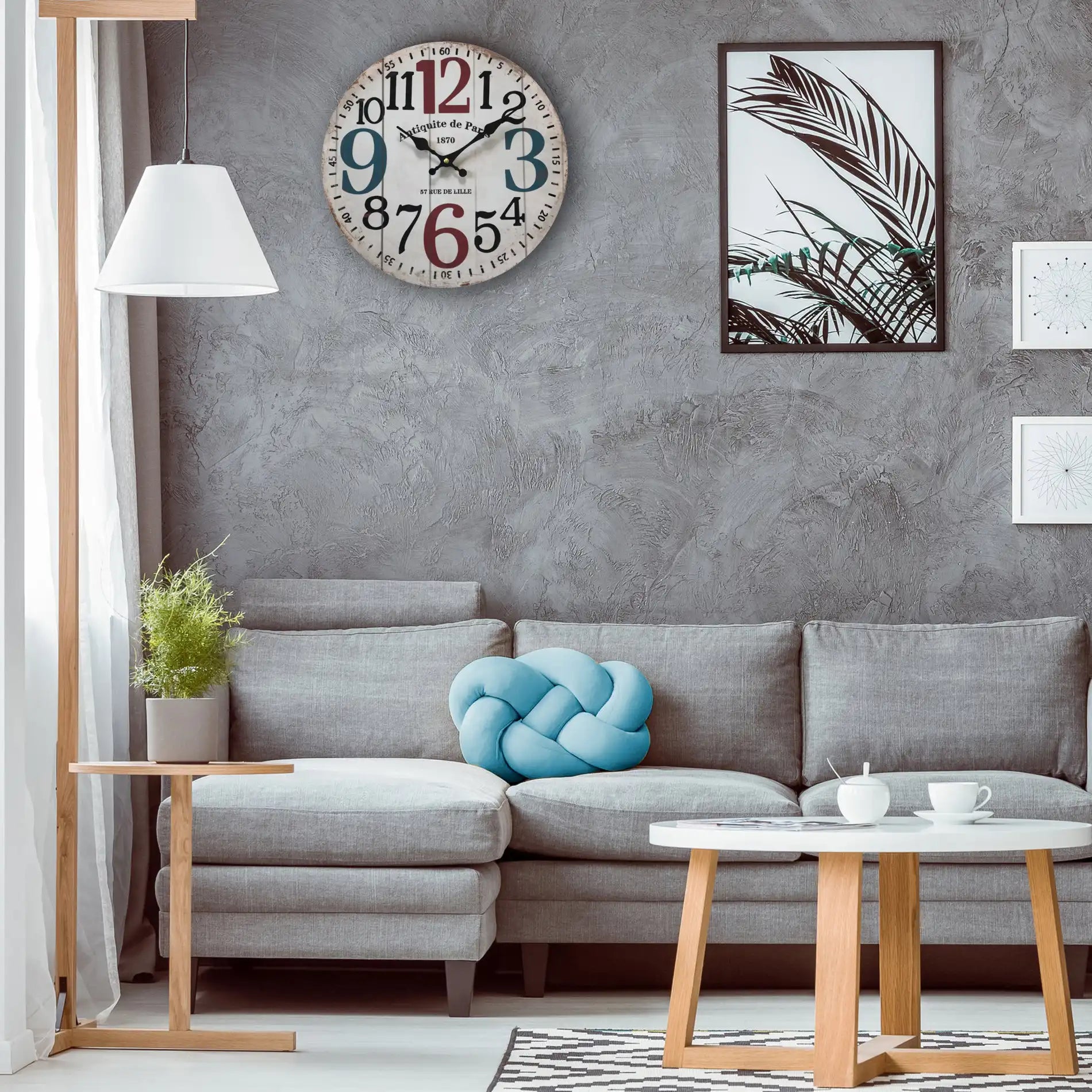 Afelandra - Orologio a muro con numeri blu e rossi