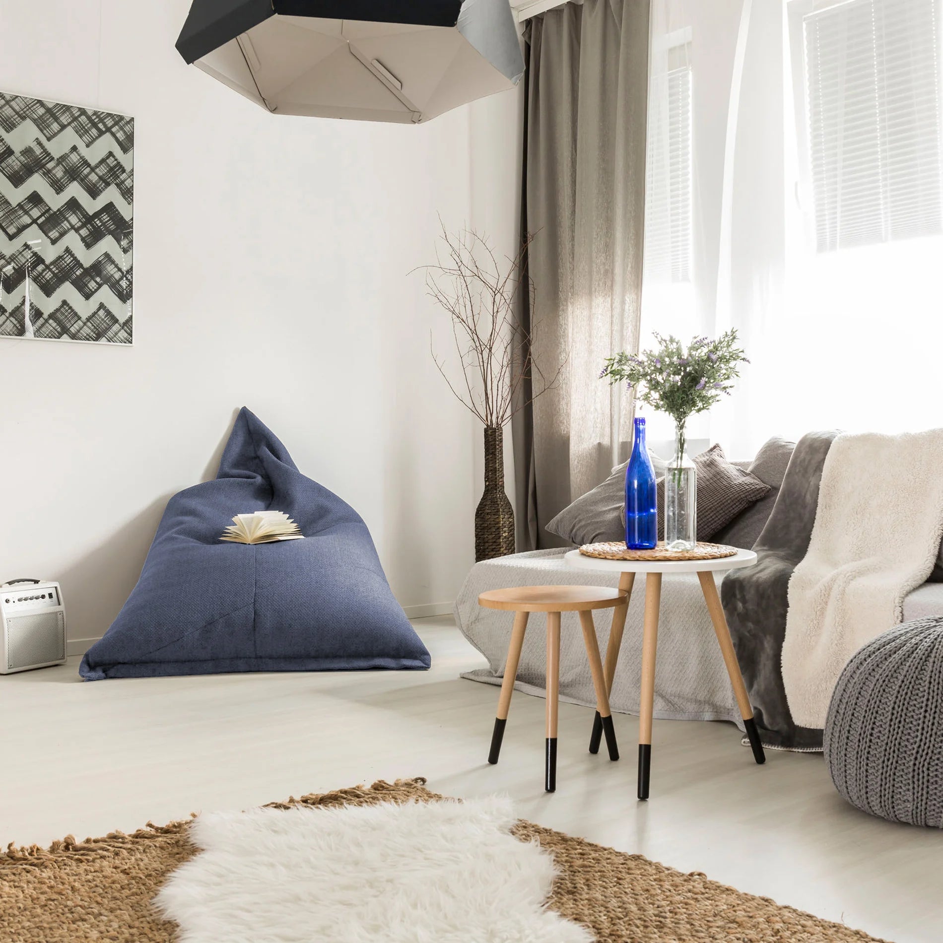 Erytrina - Fodera per pouf a sacco blu da riempire