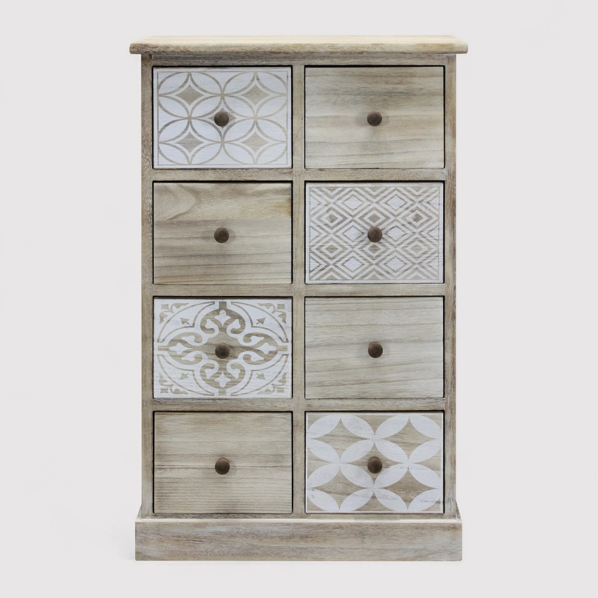 Mueble de madera con 8 cajones decorados