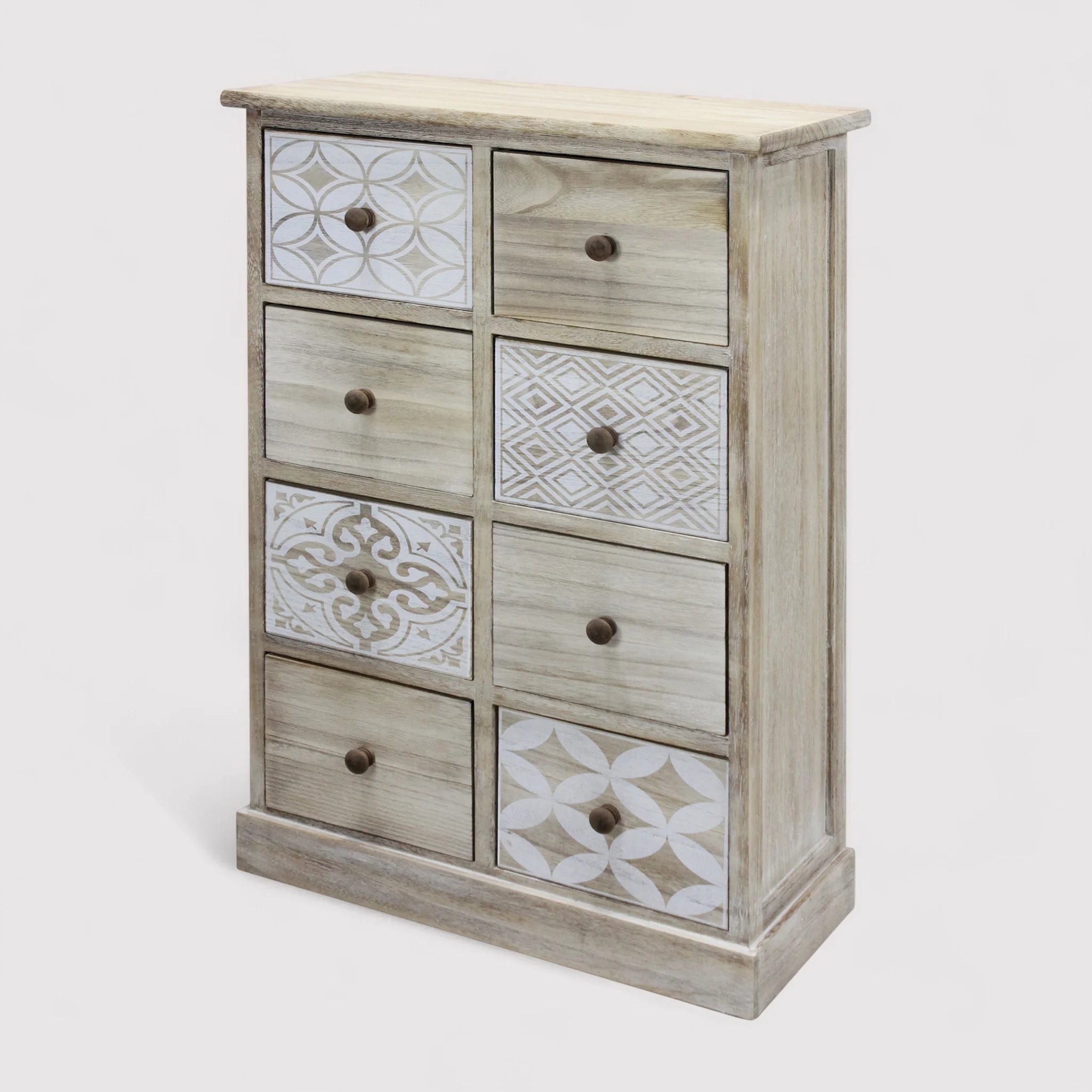 Mueble de madera con 8 cajones decorados