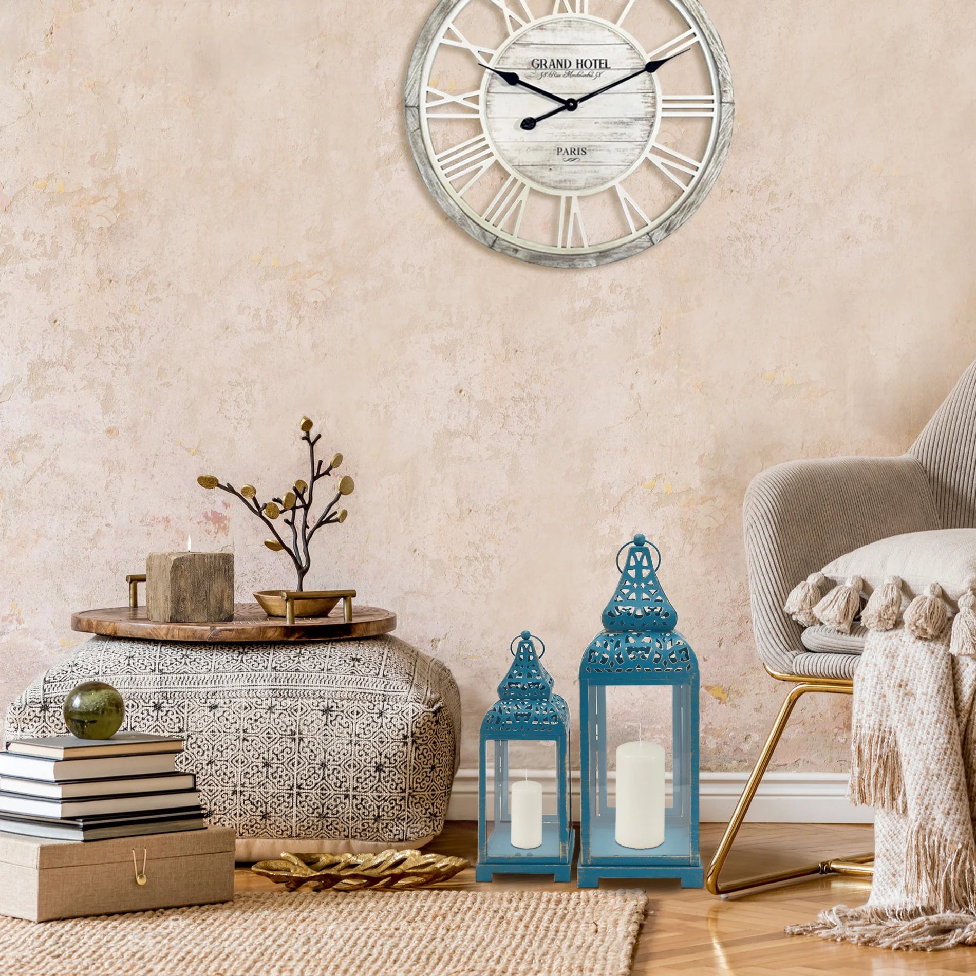 Ortensia - Set di 2 lanterne blu in metallo